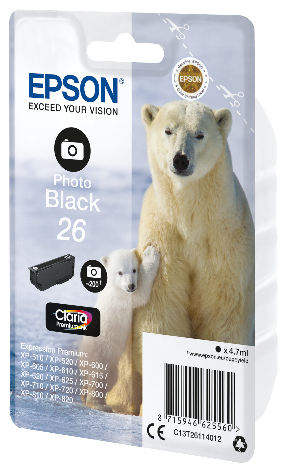 Epson 26 Foto-Schwarz Tintenpatrone (Original) – 200 Seiten – für Expression Premium XP-820/720/625 …