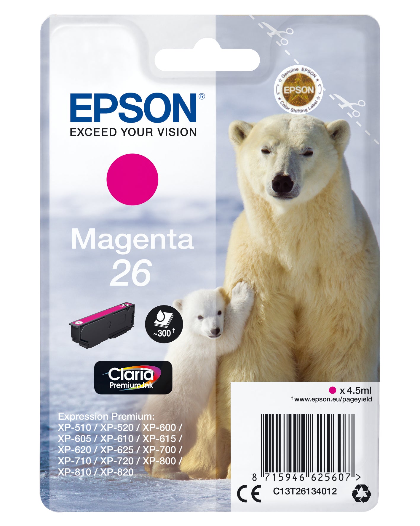 Epson T261340 Magenta Tintenpatrone (Original) – 300 Seiten – für Epson Expression Premium XP-700/710/720 …