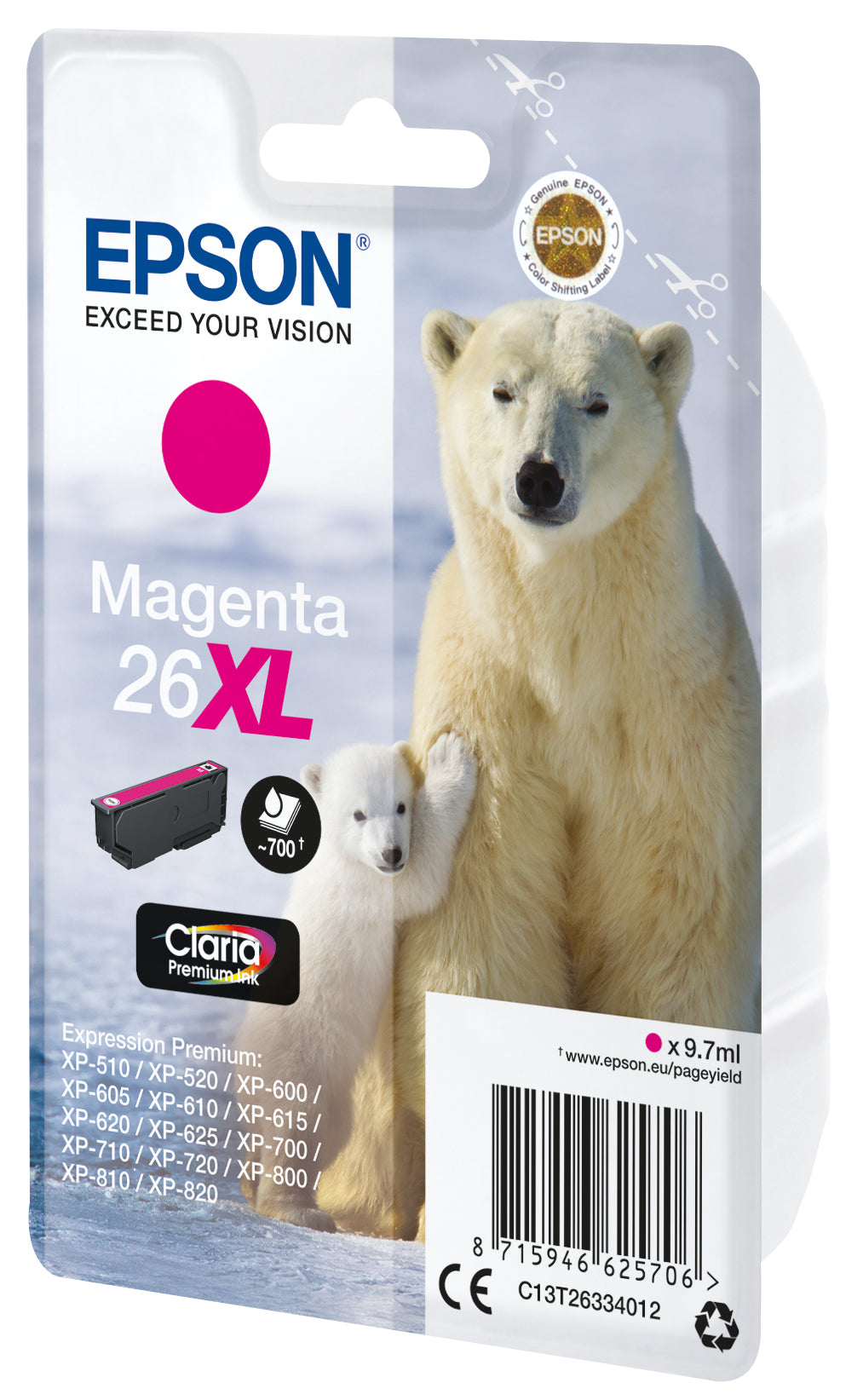Epson Tintenpatrone 26XL, Magenta, XL – für Tintenstrahldrucker und Multifunktionsgeräte