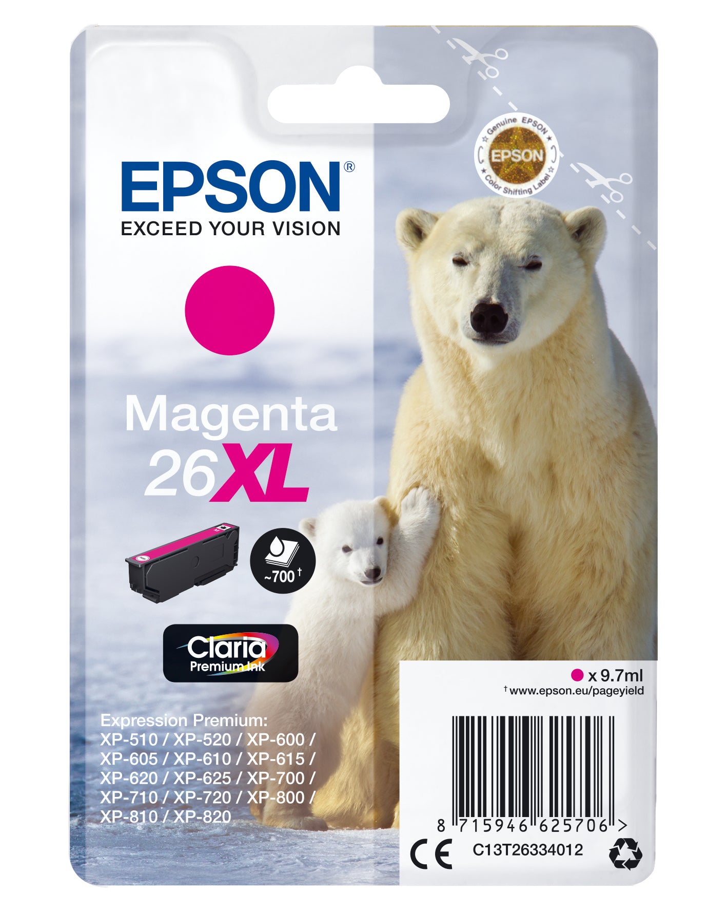 Epson Tintenpatrone 26XL, Magenta, XL – für Tintenstrahldrucker und Multifunktionsgeräte