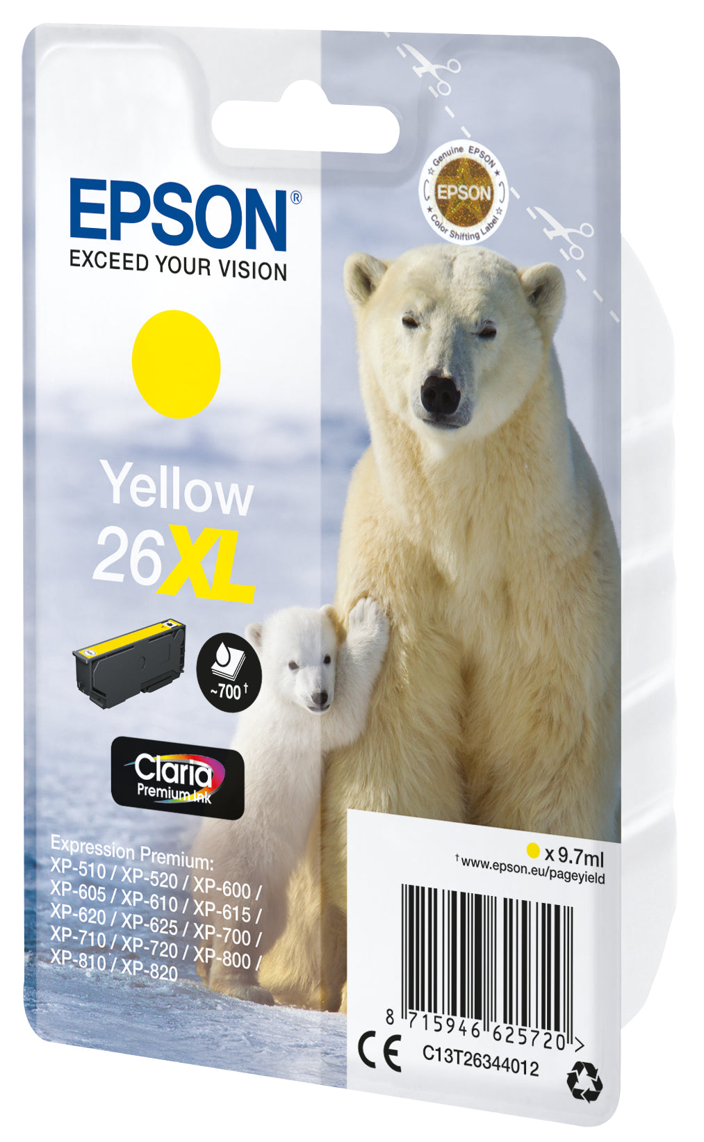Epson Tintenpatrone 26XL, Gelb, 700 Seiten – für Inkjetdrucker/Multifunktionsgeräte