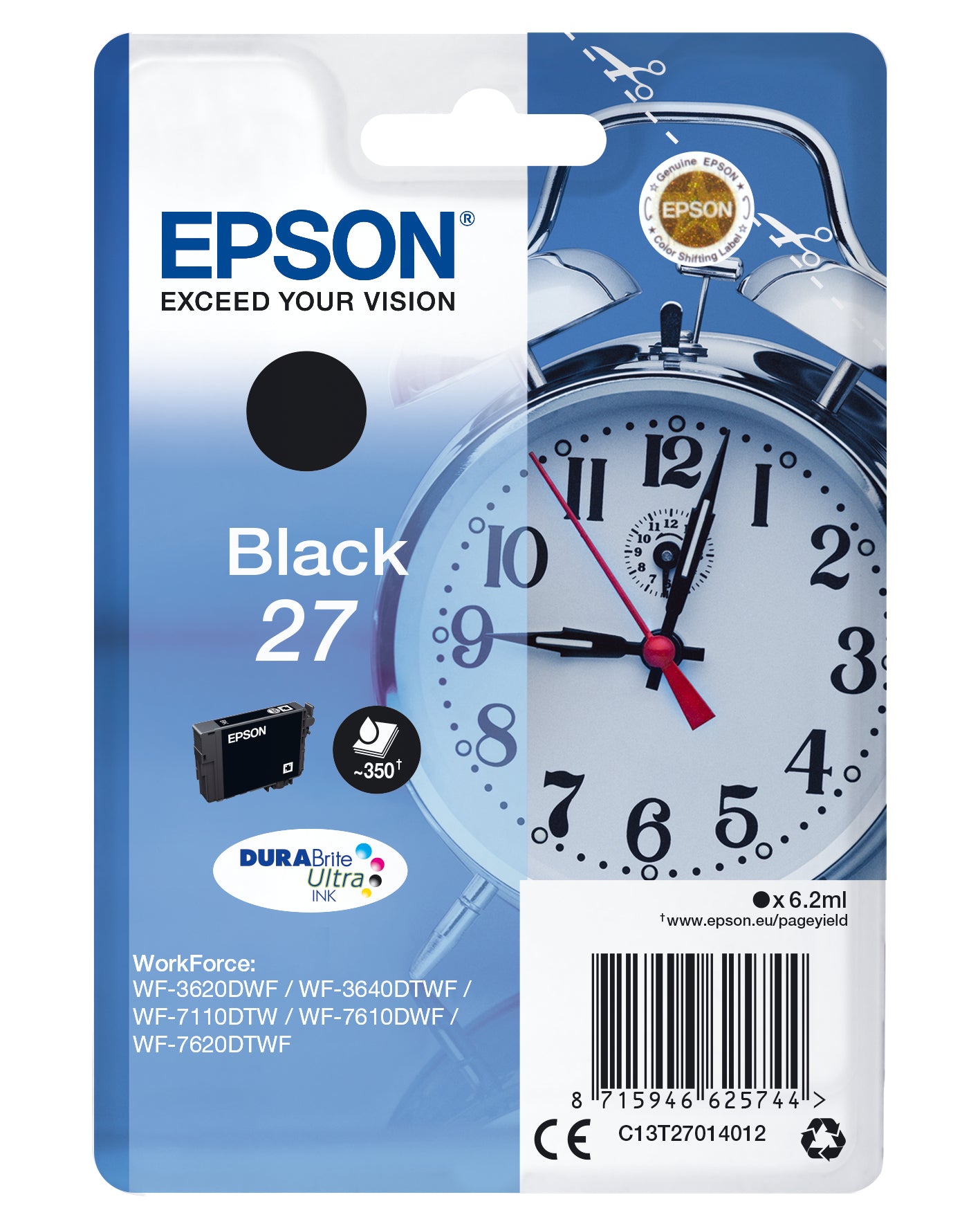 Epson T270140 Schwarz Tintenpatrone (Original) – 350 Seiten – für WorkForce WF-3620/WF-7620/WF-7710…