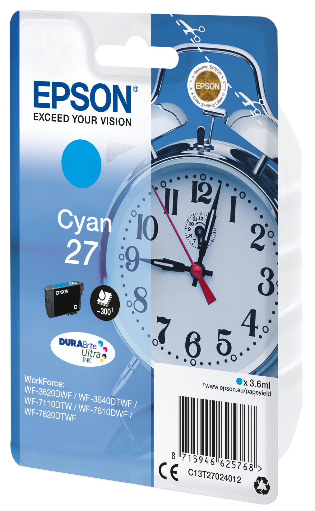 Epson Tintenpatrone 27, cyan, 3,6 ml – für verschiedene Drucker