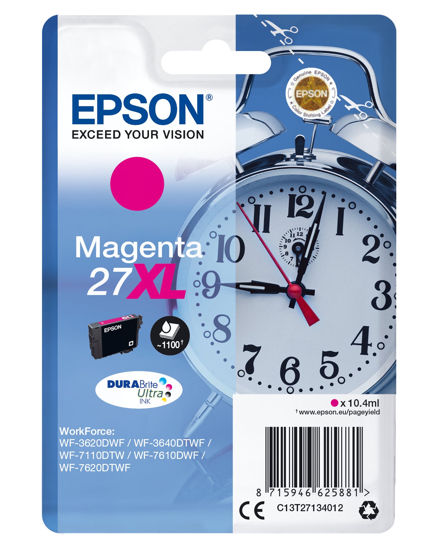 Epson Tintenpatrone 27XL, Magenta, XL, 1’100 Seiten – für Inkjetdrucker und Multifunktionsgeräte