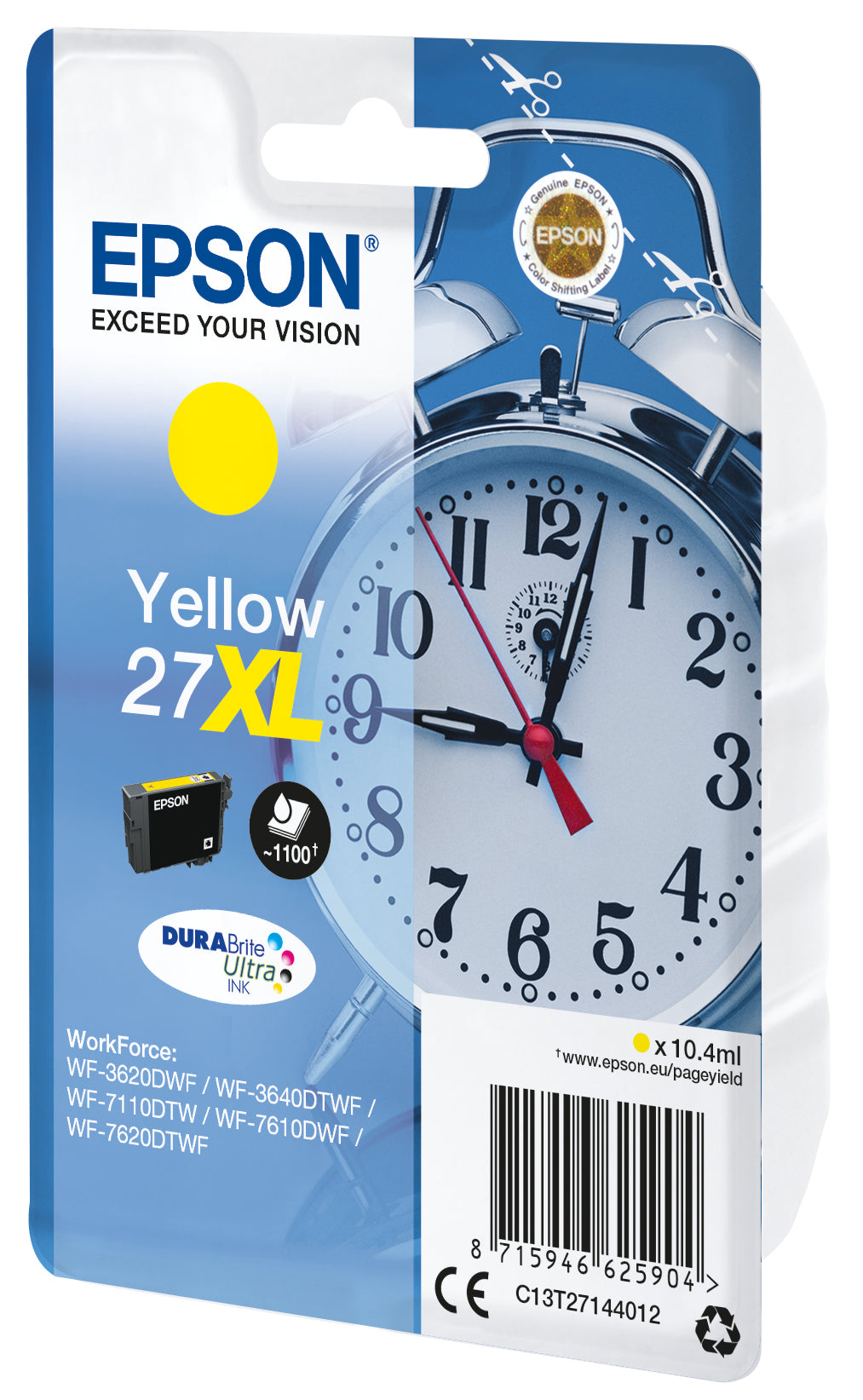 Epson Tintenpatrone 27XL, Gelb, 1'100 Seiten – für Tintenstrahldrucker/Multifunktionsgeräte