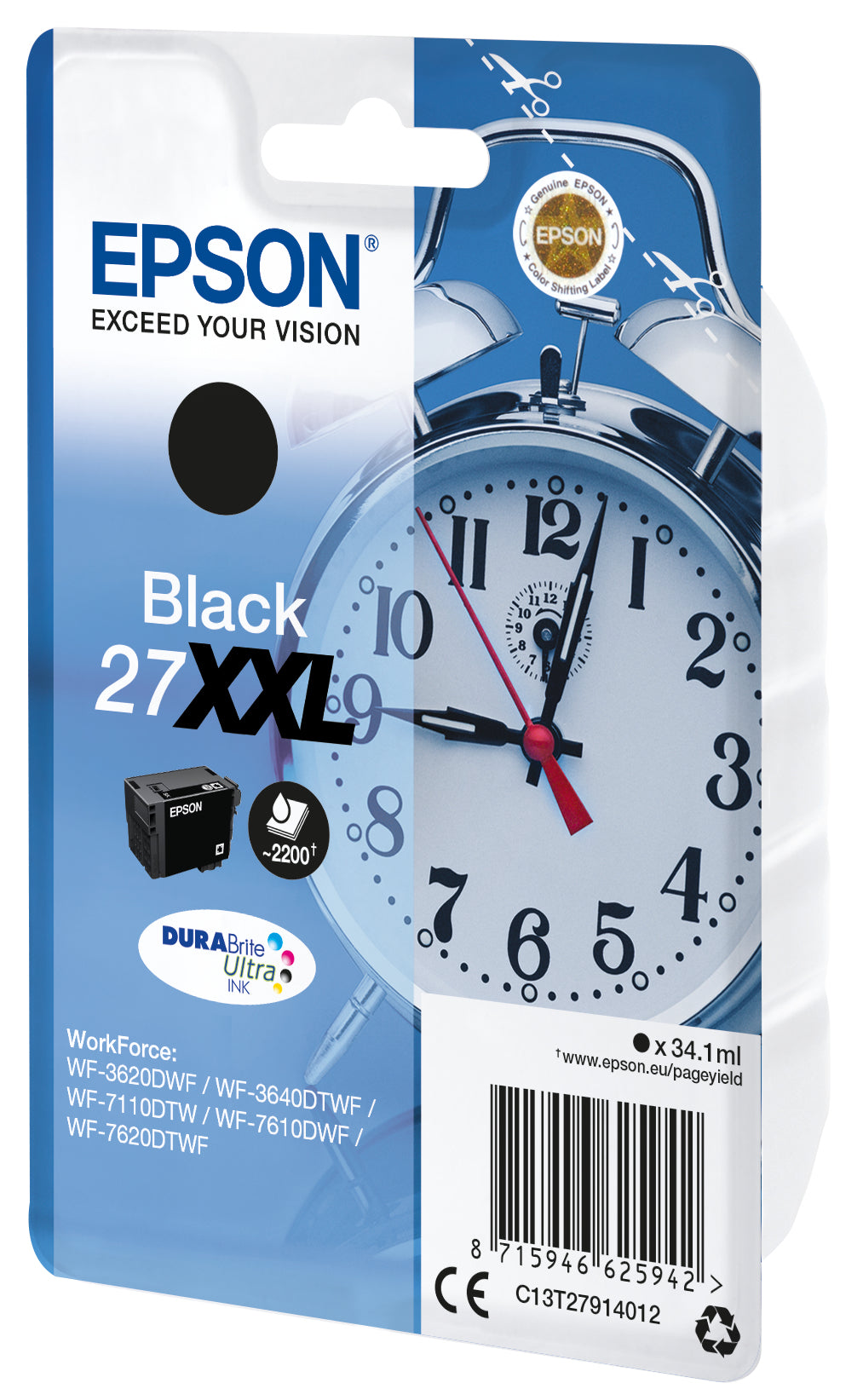 Epson Tintenpatrone 27XXL, Schwarz, XXL – für Tintenstrahldrucker und Multifunktionsgeräte