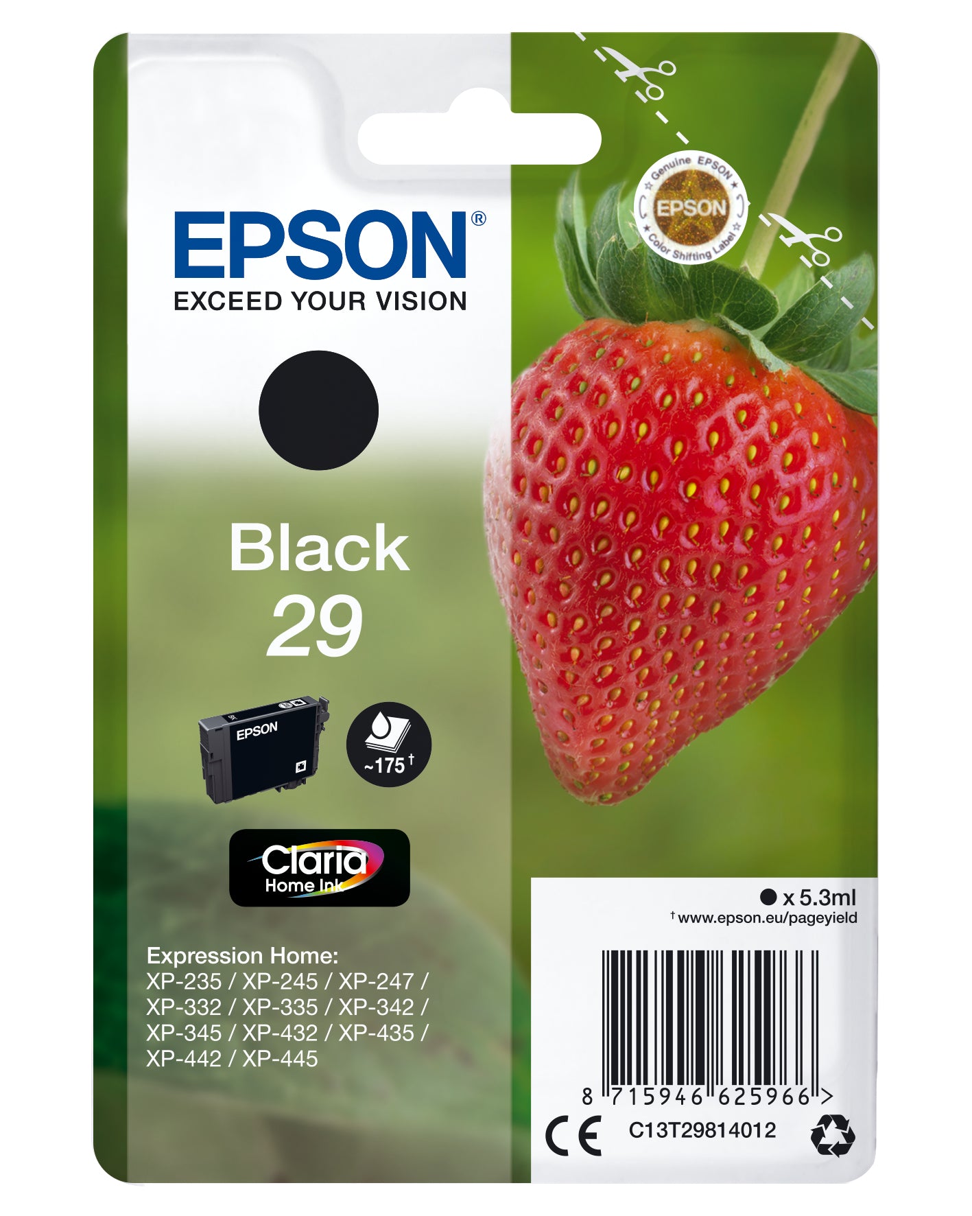 Epson 29 Schwarze Tintenpatrone (Original) – 175 Seiten – für Expression Home XP-455/452/445 …