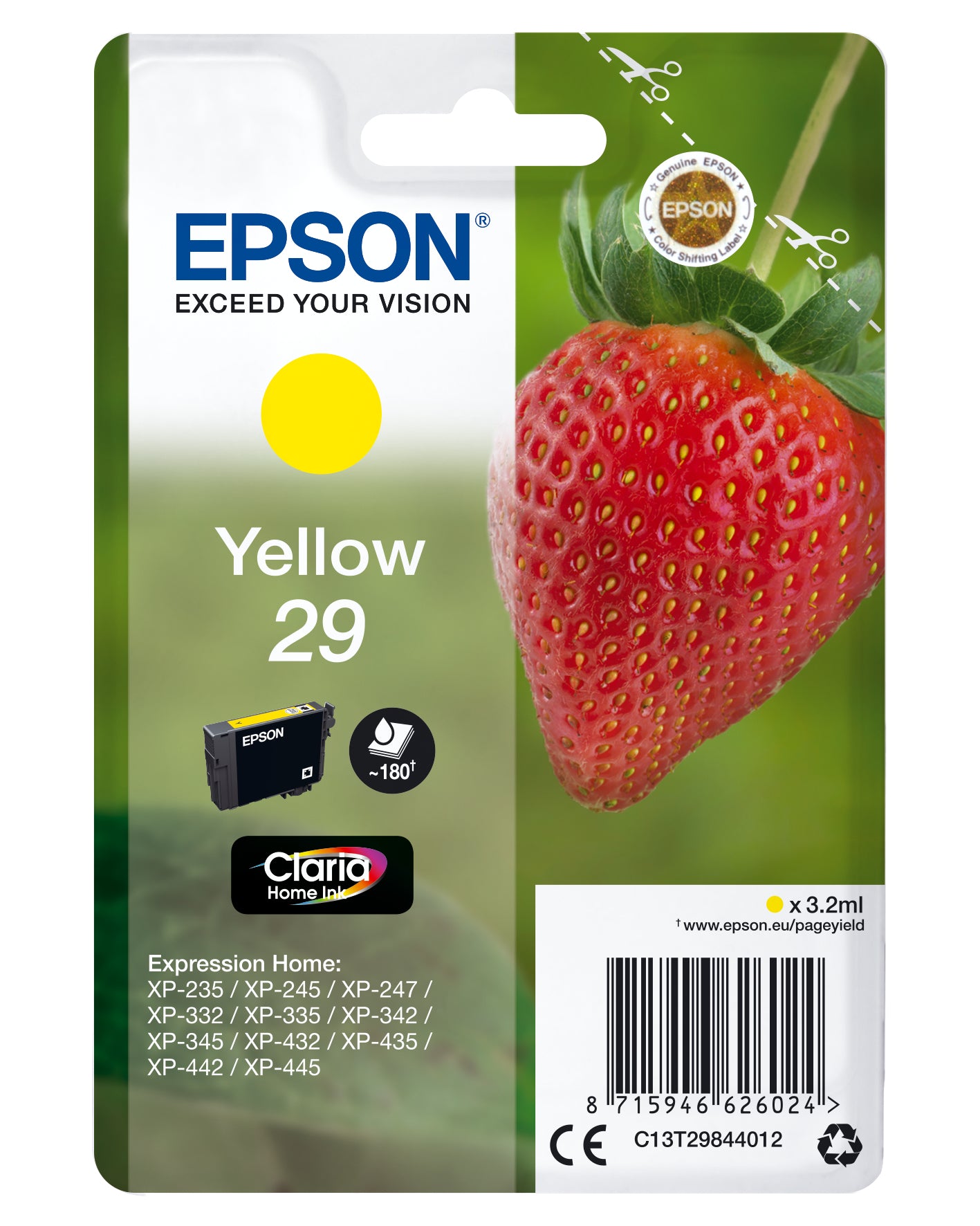 Epson Tintenpatrone 29, Gelb, 180 Seiten – für Inkjetdrucker/Multifunktionsgeräte