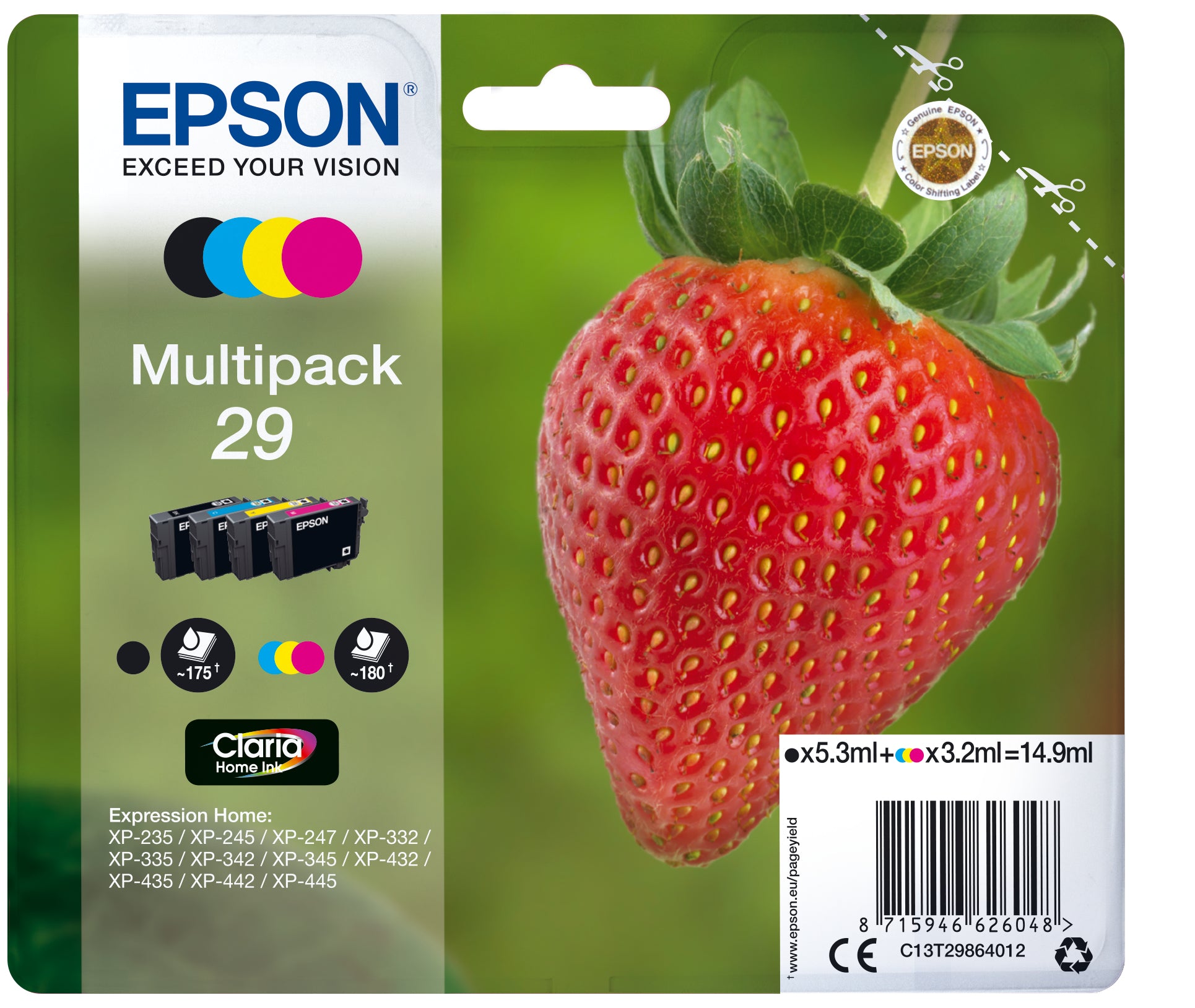 Epson Tintenpatronen-Multipack 29 Claria, CMYK – für Expression Home XP-455, XP-452, XP-445 und andere