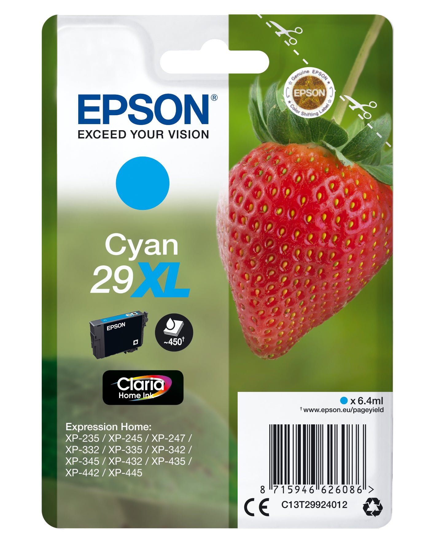 Epson 29XL Cyan Tintenpatrone (Original) – 450 Seiten – für Expression Home XP-455/452/445 …