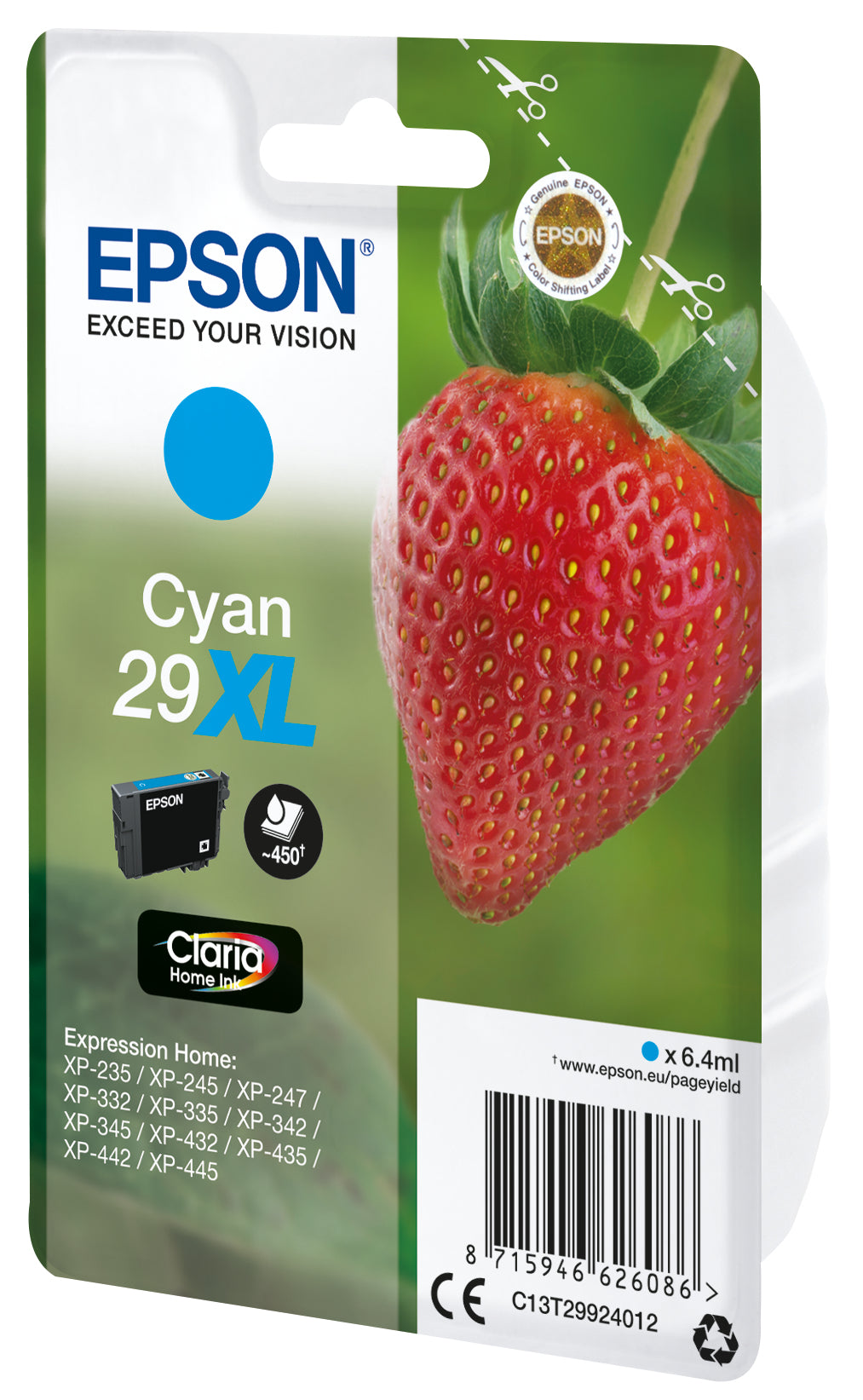 Epson 29XL Cyan Tintenpatrone (Original) – 450 Seiten – für Expression Home XP-455/452/445 …