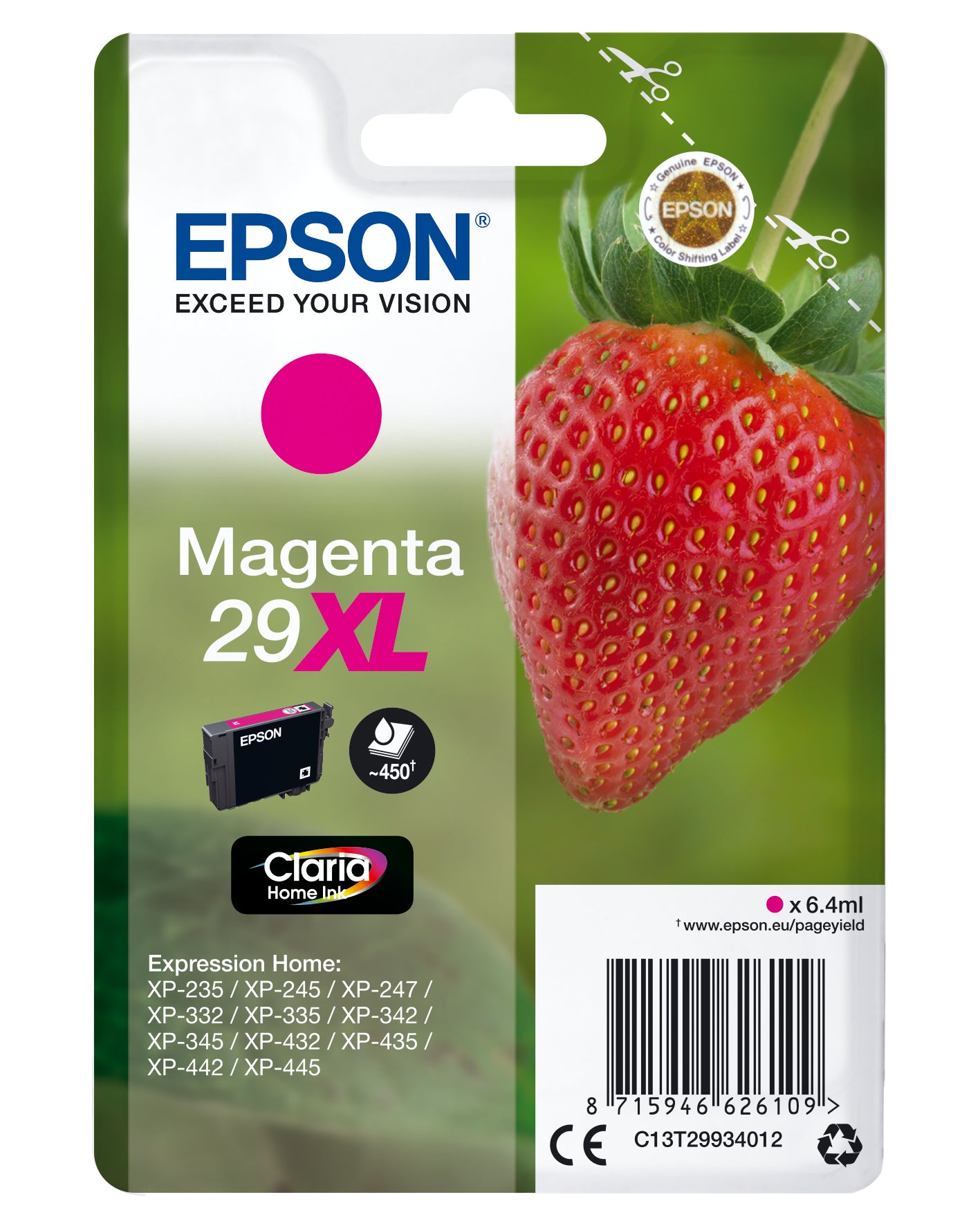 Epson Tintenpatrone 29XL, Magenta, XL, 450 Seiten, Original – für Expression Home XP-455, XP-452, XP-445 und andere