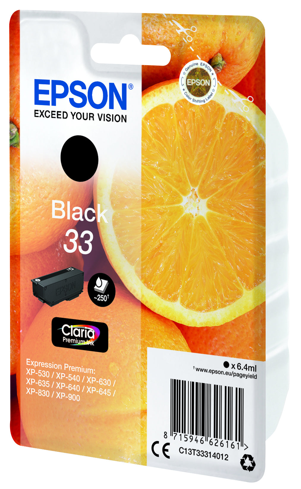 Epson 33 Schwarz Tintenpatrone (Original) – 250 Seiten – für Epson Expression Premium XP-900/XP-830/XP-645