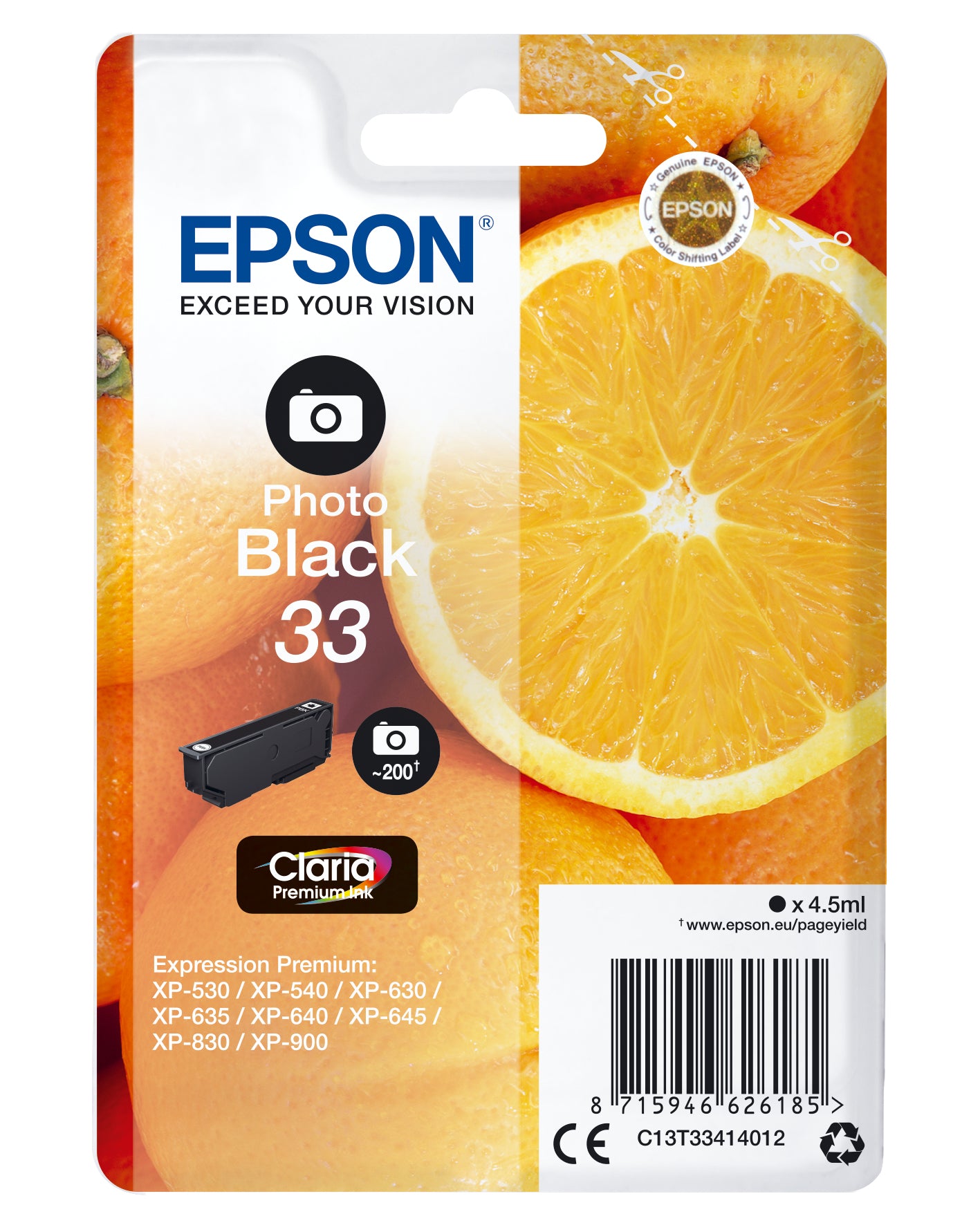Epson 33 Foto-Schwarz Tintenpatrone (Original) – 200 Seiten – für Expression Premium XP-900/XP-830/XP-645 …
