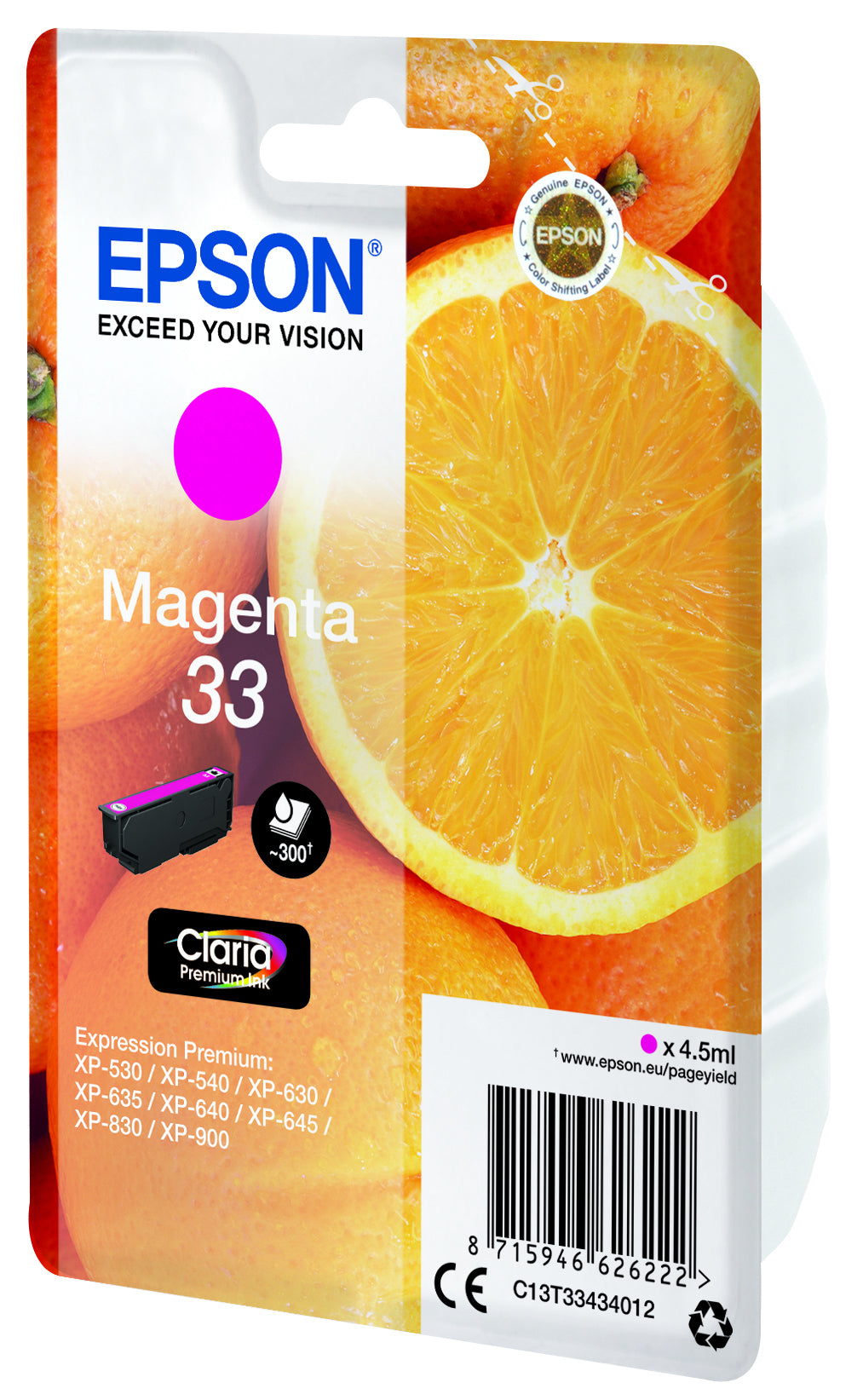 Epson 33 Magenta Tintenpatrone (Original) – 300 Seiten – für Epson Expression Premium XP-900/XP-830/XP-645 …
