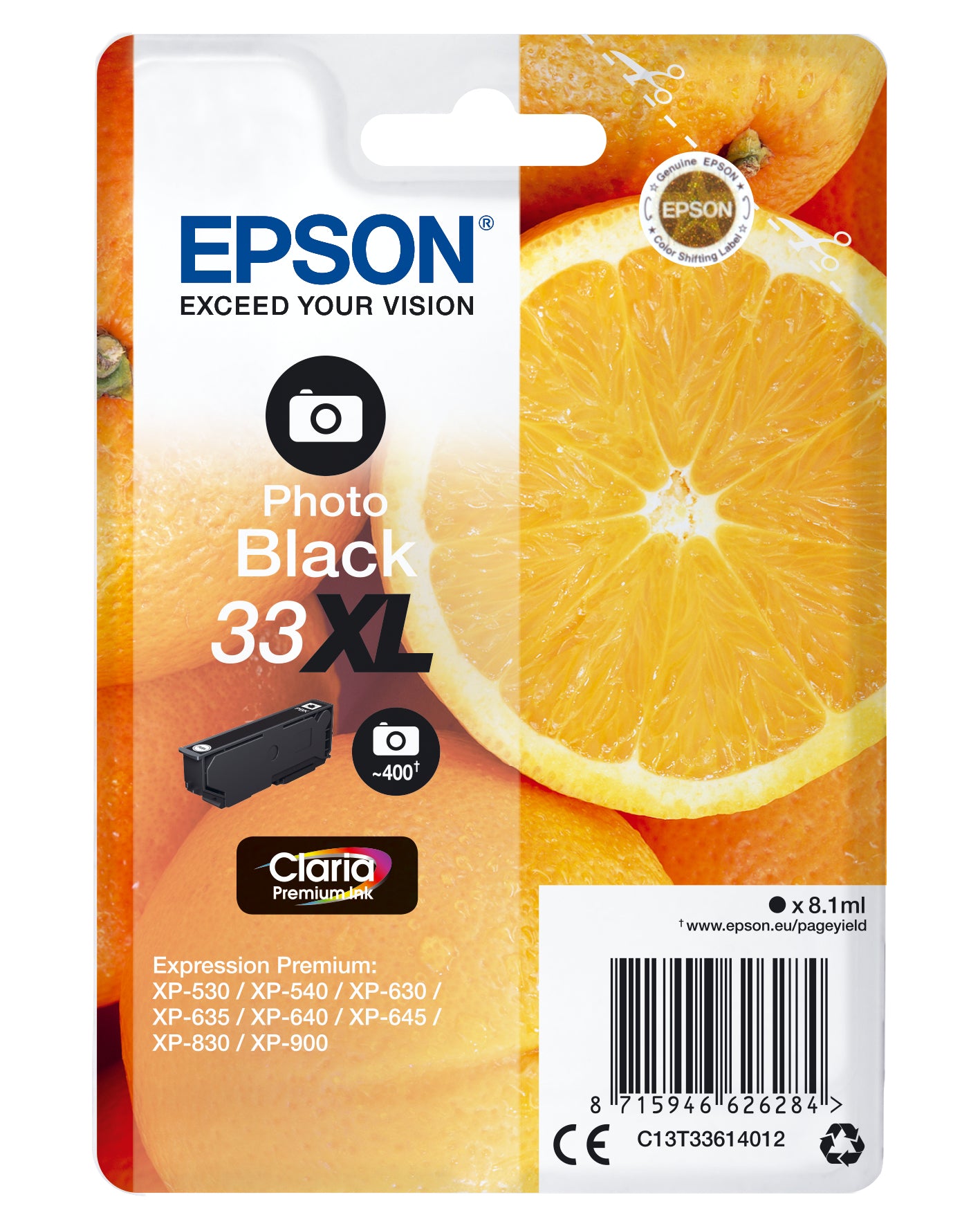 Epson 33XL Foto-Schwarz Tintenpatrone (Original) – 650 Seiten – für Epson Expression Premium XP-900/830/645 …