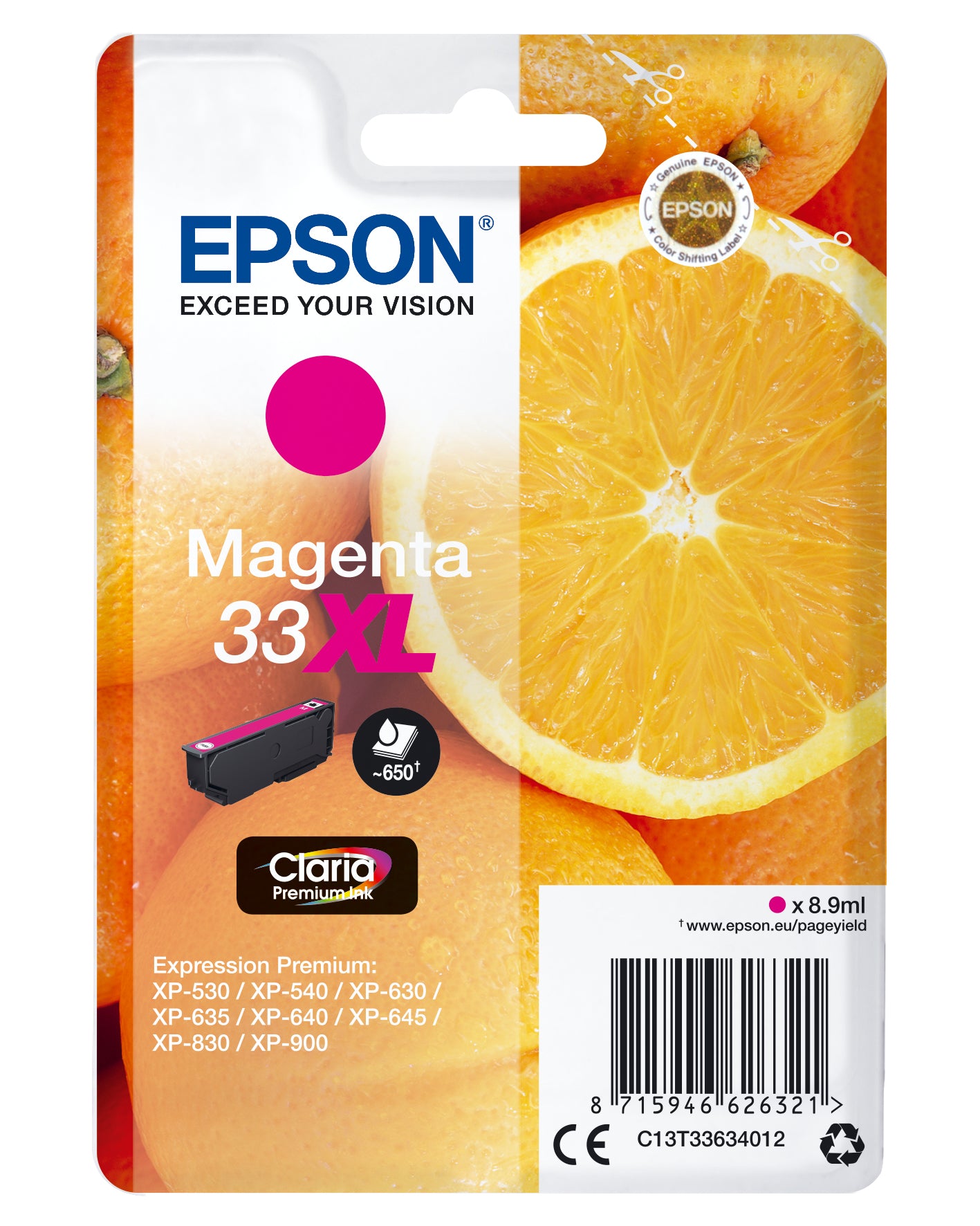 Epson Tintenpatrone 33XL, Magenta, XL, 650 Seiten – für Tintenstrahldrucker/Multifunktionsgeräte