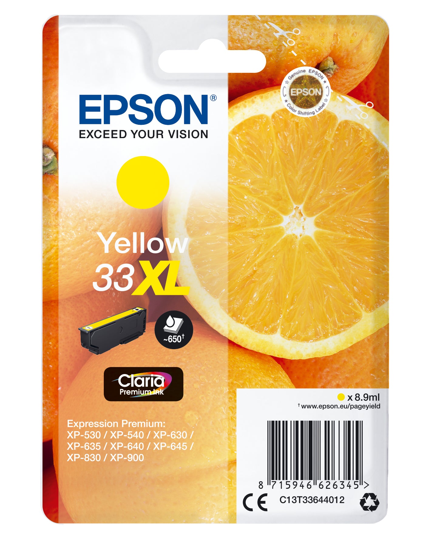 Epson 33XL Gelbe Tintenpatrone (Original) – 650 Seiten – für Expression Premium XP-900/XP-830/XP-645 …