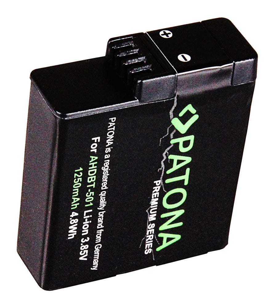 PATONA AABAT-001 Akku – 1250 mAh (4,7 Wh), 3,85 V – für GoPro Hero 5, Hero 6 – Schwarz