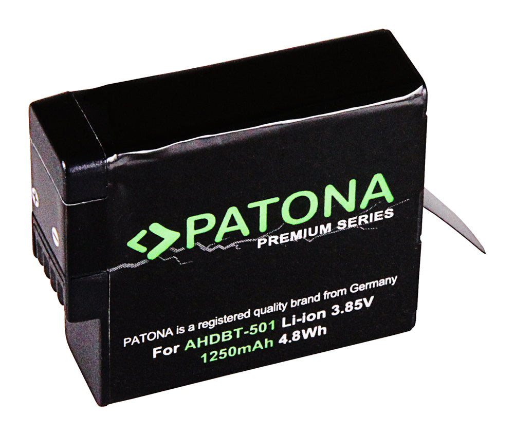PATONA AABAT-001 Akku – 1250 mAh (4,7 Wh), 3,85 V – für GoPro Hero 5, Hero 6 – Schwarz