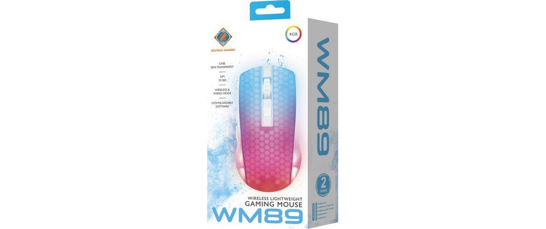 Deltaco Gaming DM320 – Gaming-Maus – Kabellos (Bluetooth/2,4 GHz), 10000 DPI, Rechtshänder, Weiss/Transparent