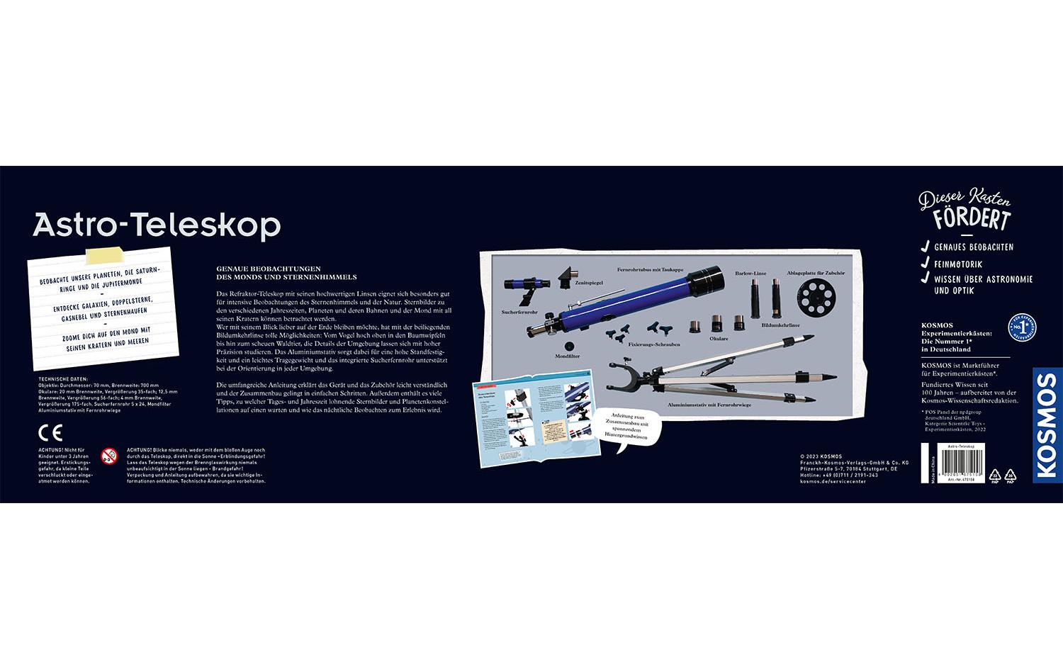 Kosmos Teleskop – Astro, Durchmesser 70 mm, Brennweite 700 mm, 175× Vergrösserung, 12–14 Jahre
