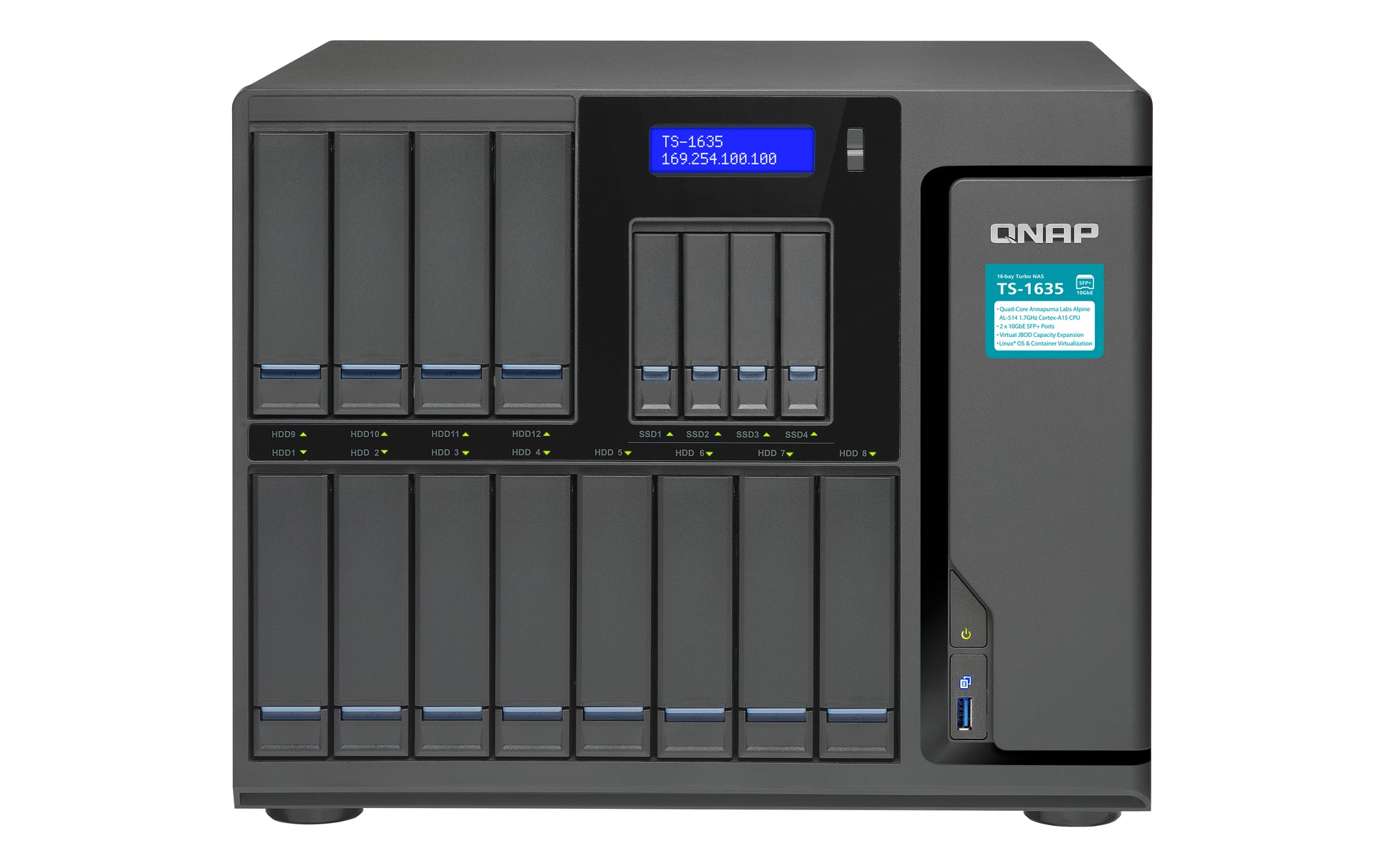QNAP TS-1635-4G Speichergerät – SATA, 16 Einschübe, 16 GB DDR3, RAID-Unterstützung