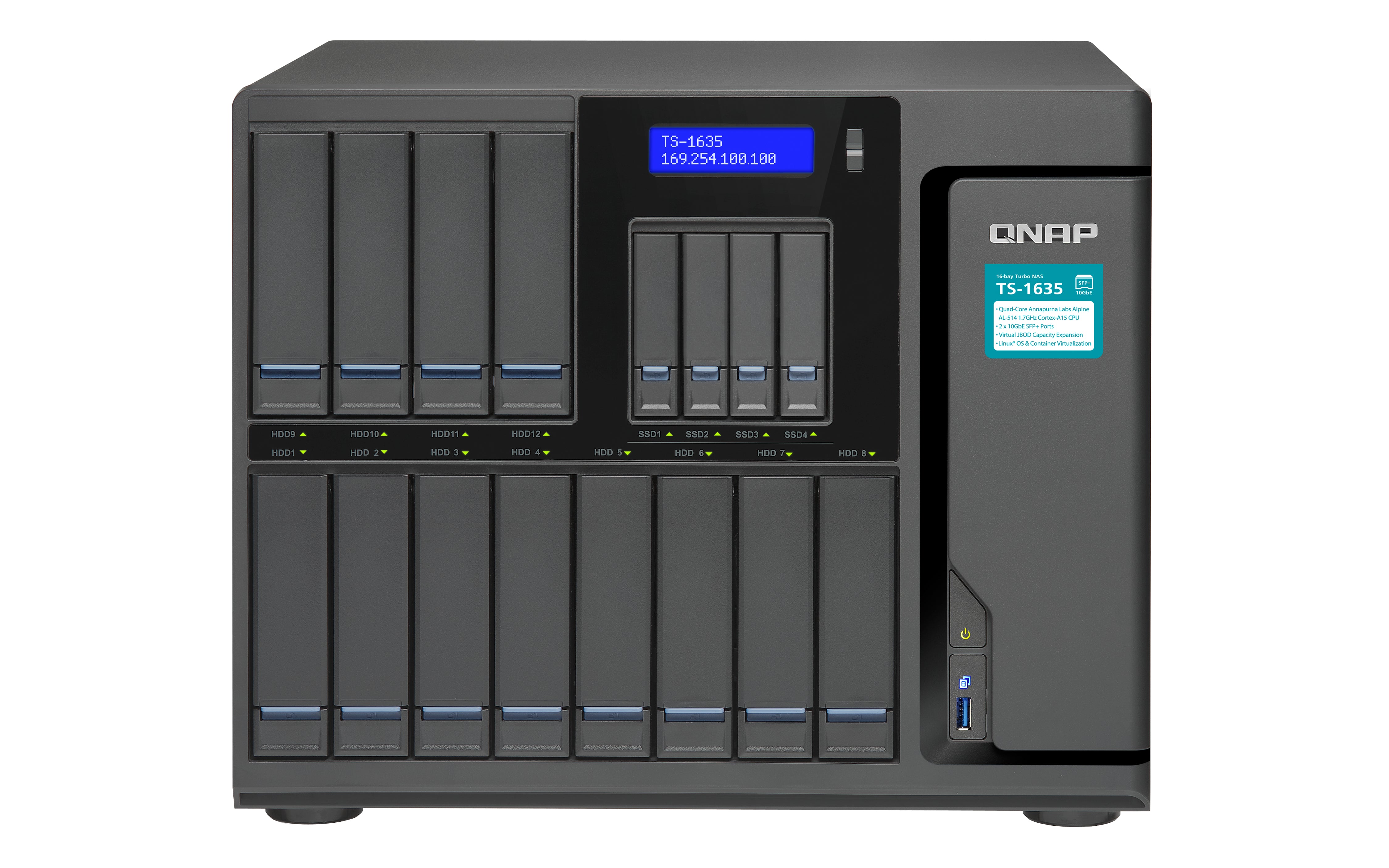 QNAP TS-1635-4G Speichergerät – SATA, 16 Einschübe, 16 GB DDR3, RAID-Unterstützung