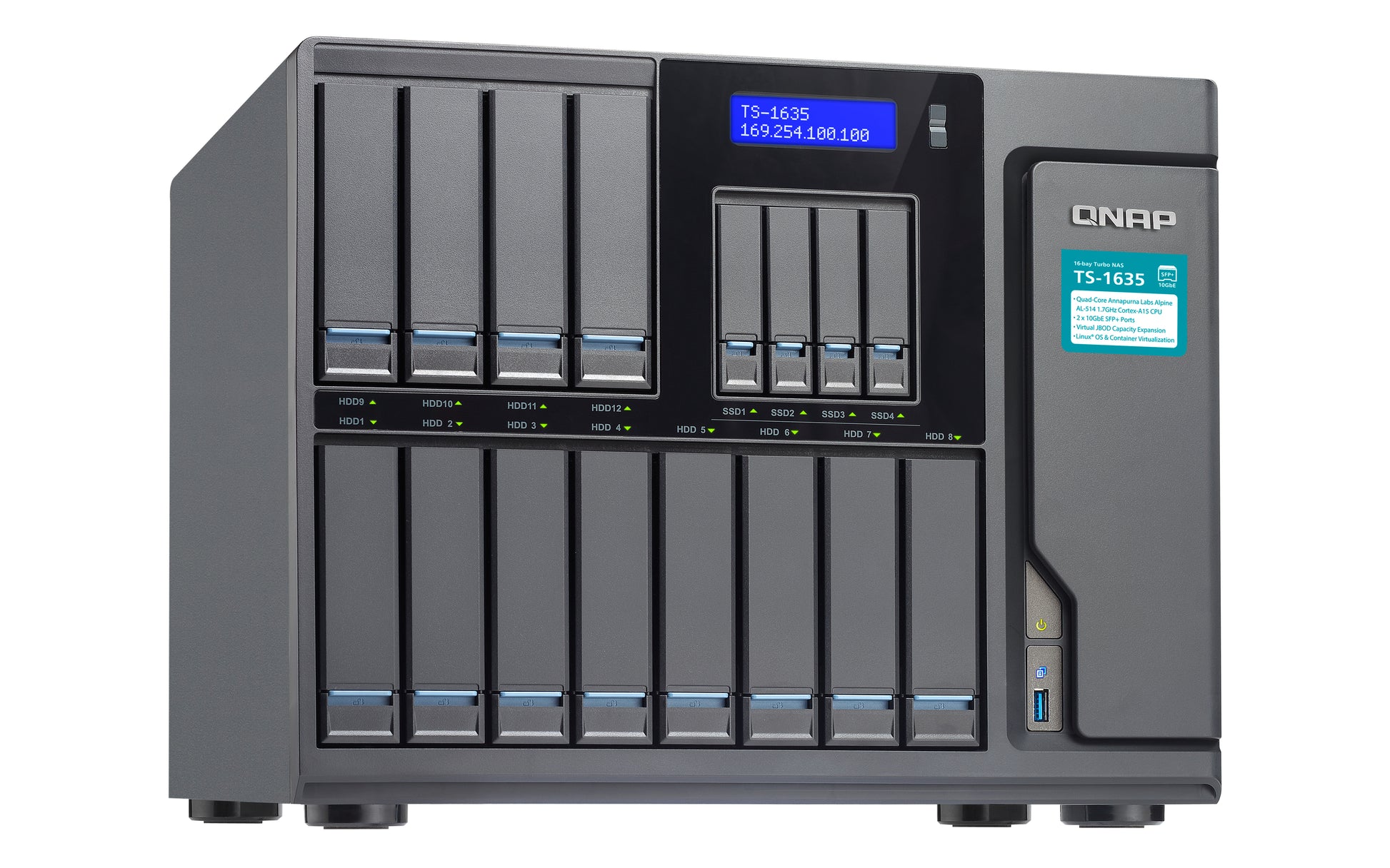QNAP TS-1635-4G Speichergerät – SATA, 16 Einschübe, 16 GB DDR3, RAID-Unterstützung