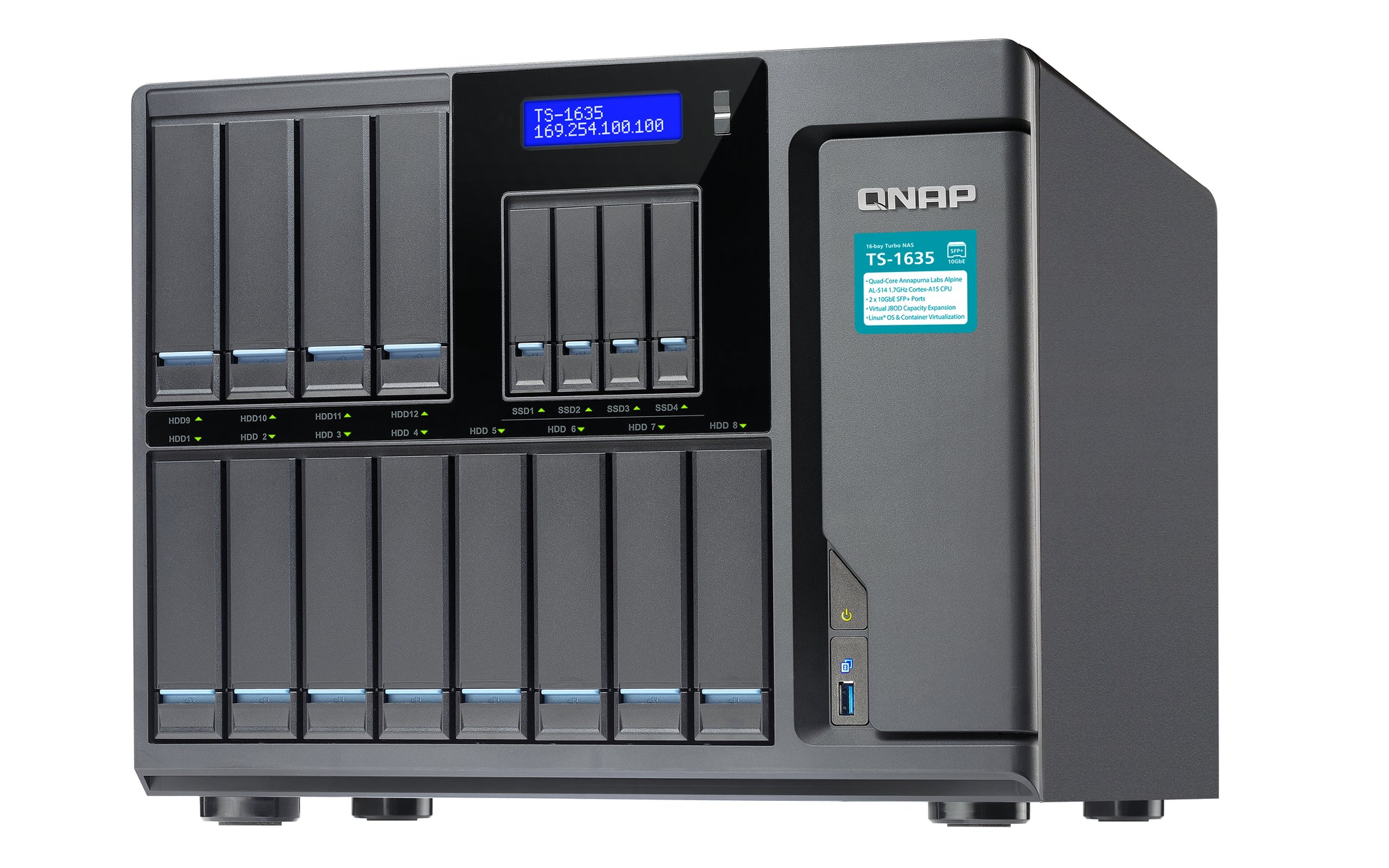 QNAP TS-1635-4G Speichergerät – SATA, 16 Einschübe, 16 GB DDR3, RAID-Unterstützung