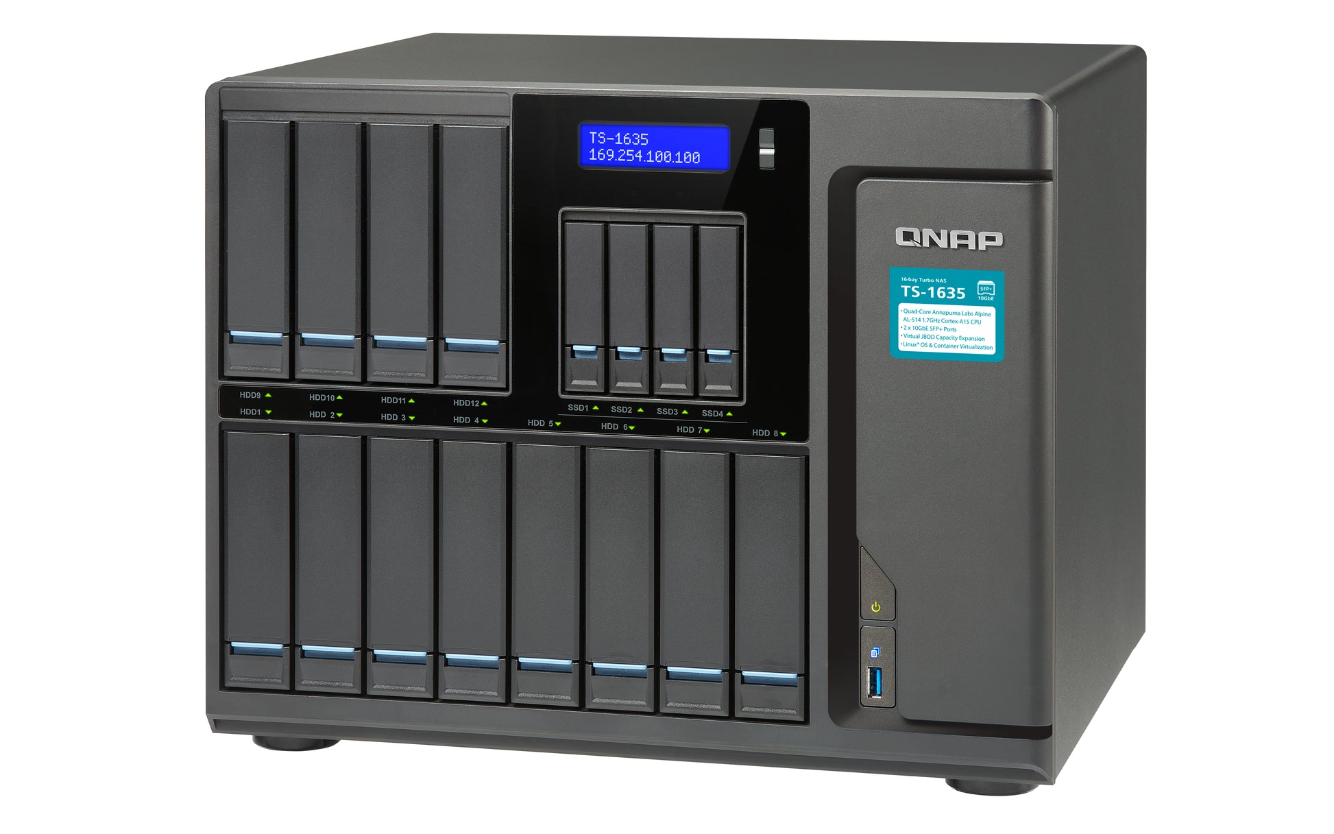 QNAP TS-1635-4G Speichergerät – SATA, 16 Einschübe, 16 GB DDR3, RAID-Unterstützung