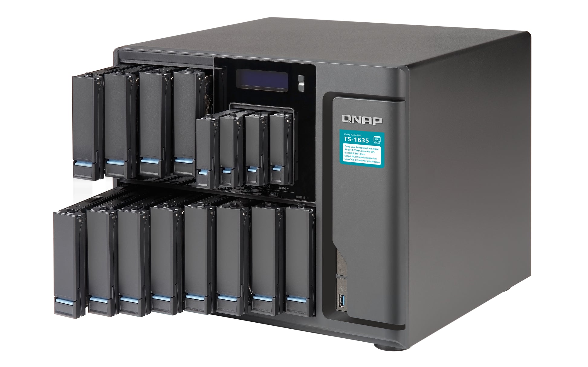 QNAP TS-1635-4G Speichergerät – SATA, 16 Einschübe, 16 GB DDR3, RAID-Unterstützung