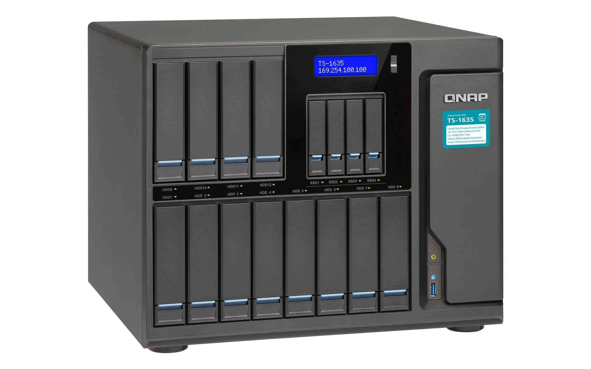 QNAP TS-1635-4G Speichergerät – SATA, 16 Einschübe, 16 GB DDR3, RAID-Unterstützung