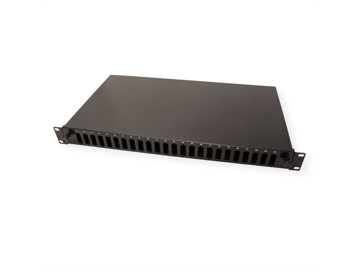 VALUE Spleissbox 19" – 1 HE, leer, Platz für max. 24× SC-Duplex oder 24× LC 4-fach, schwarz