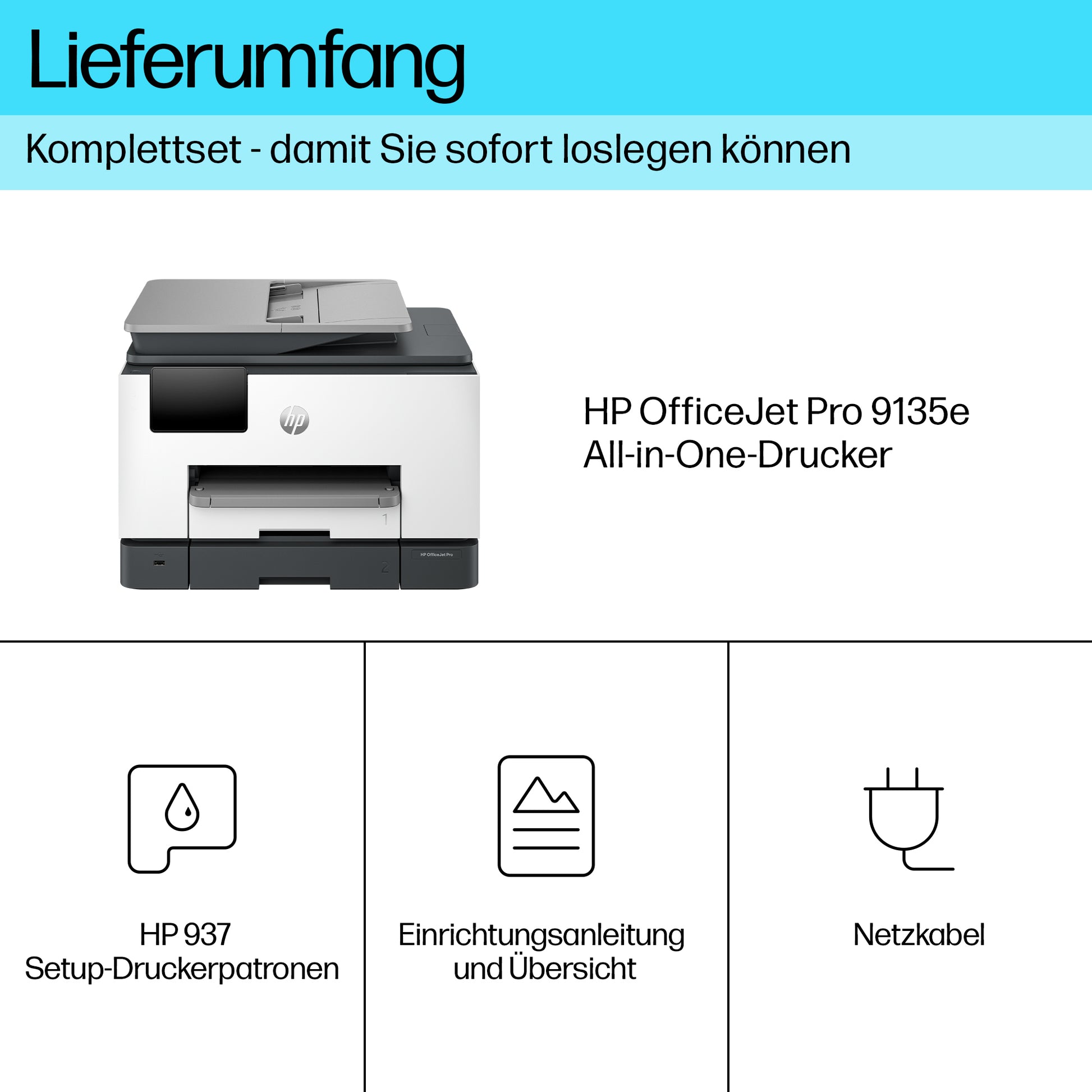 HP OfficeJet Pro 9135e – Farbtintenstrahl-Multifunktionsdrucker, A4, 4-in-1, Duplex, ADF, WLAN/LAN, AirPrint