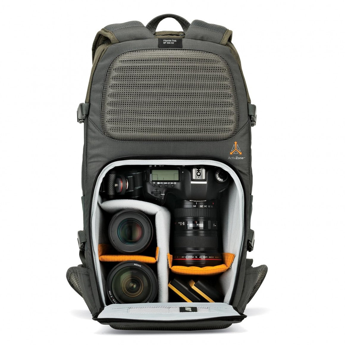 Lowepro Flipside Trek BP350AW Kamerarucksack – Tablet-Fach 10" – Regenschutz – für DSLR – Grau/Grün