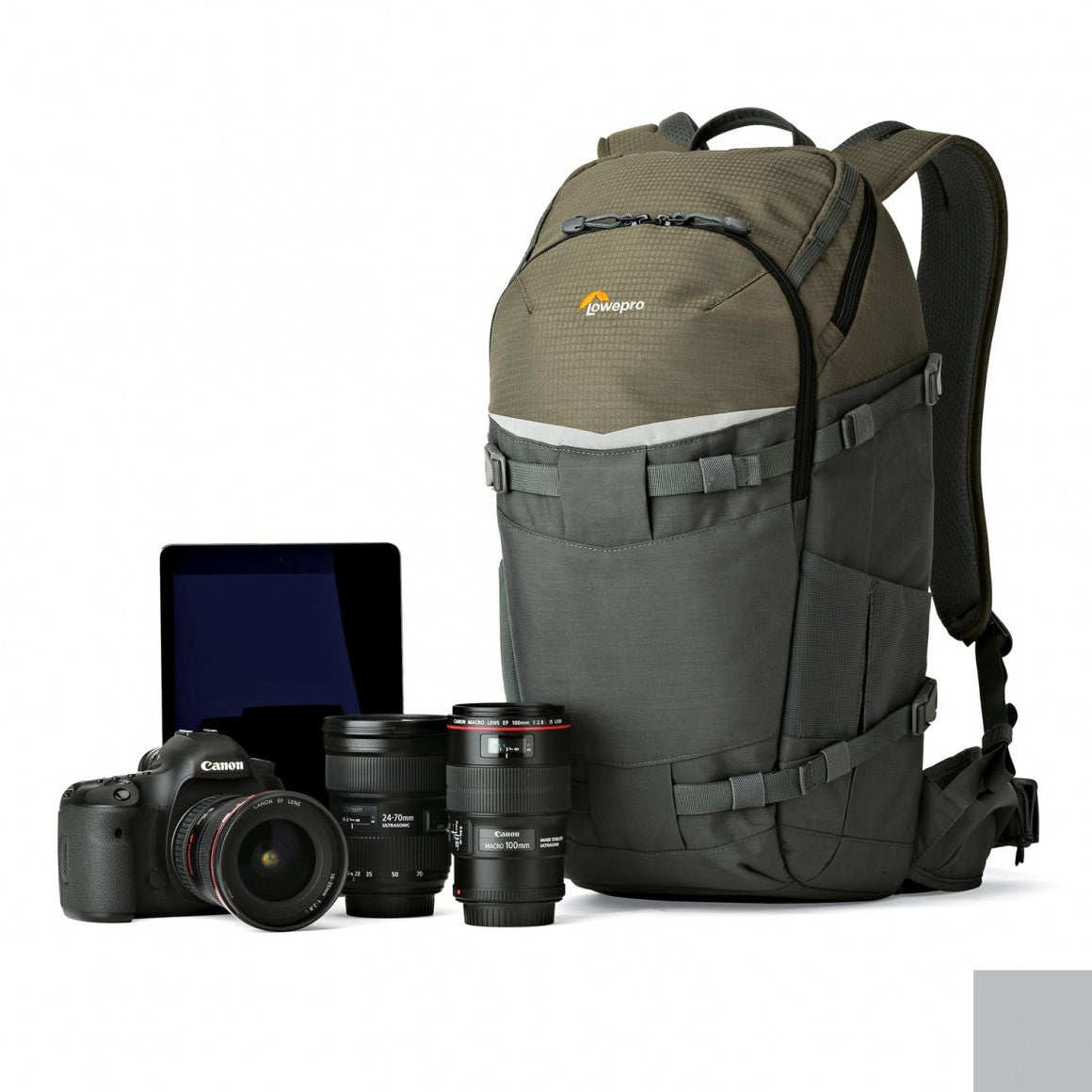 Lowepro Flipside Trek BP350AW Kamerarucksack – Tablet-Fach 10" – Regenschutz – für DSLR – Grau/Grün