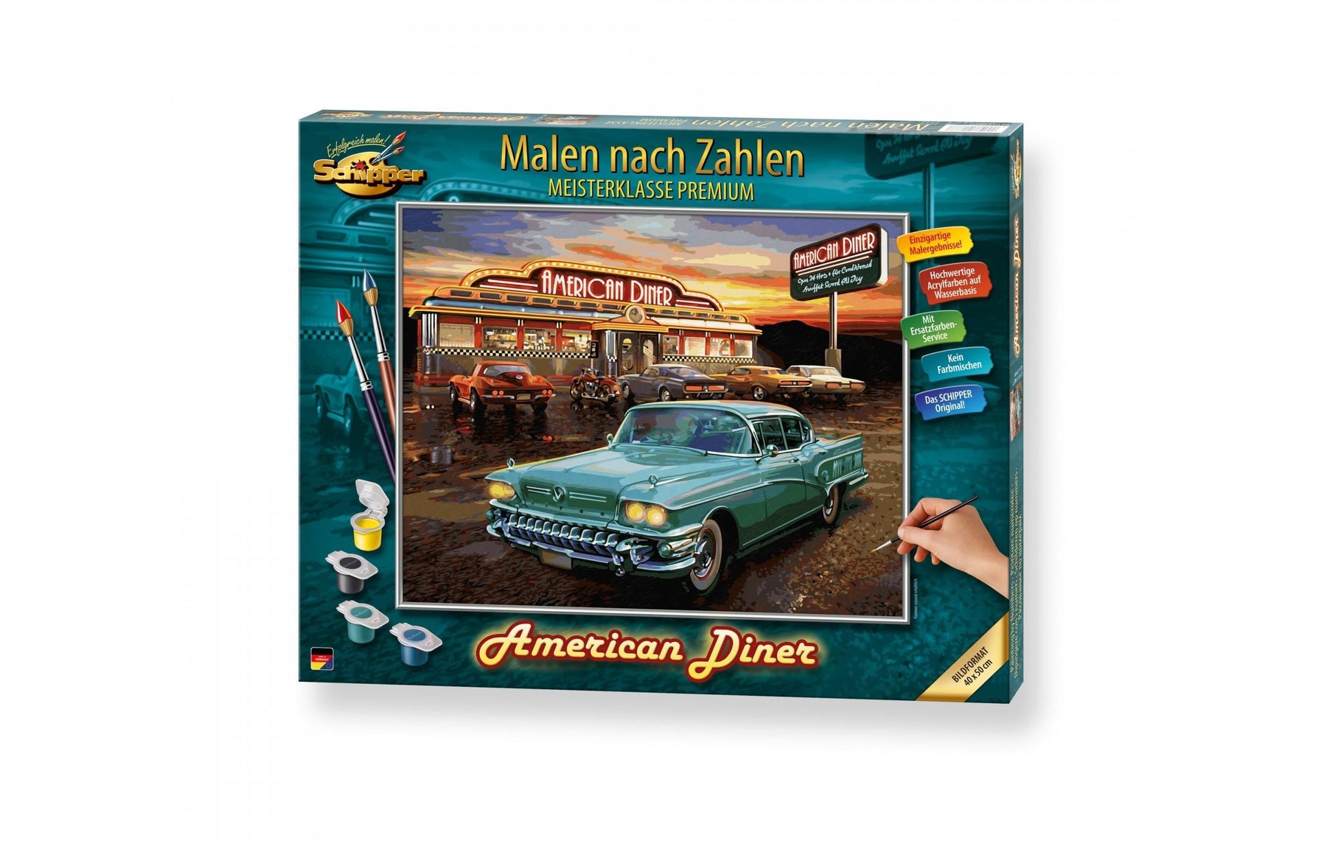 Schipper Malen-nach-Zahlen-Set – American Diner – 50 × 40 cm – ab 14 Jahren – inkl. Acrylfarbe