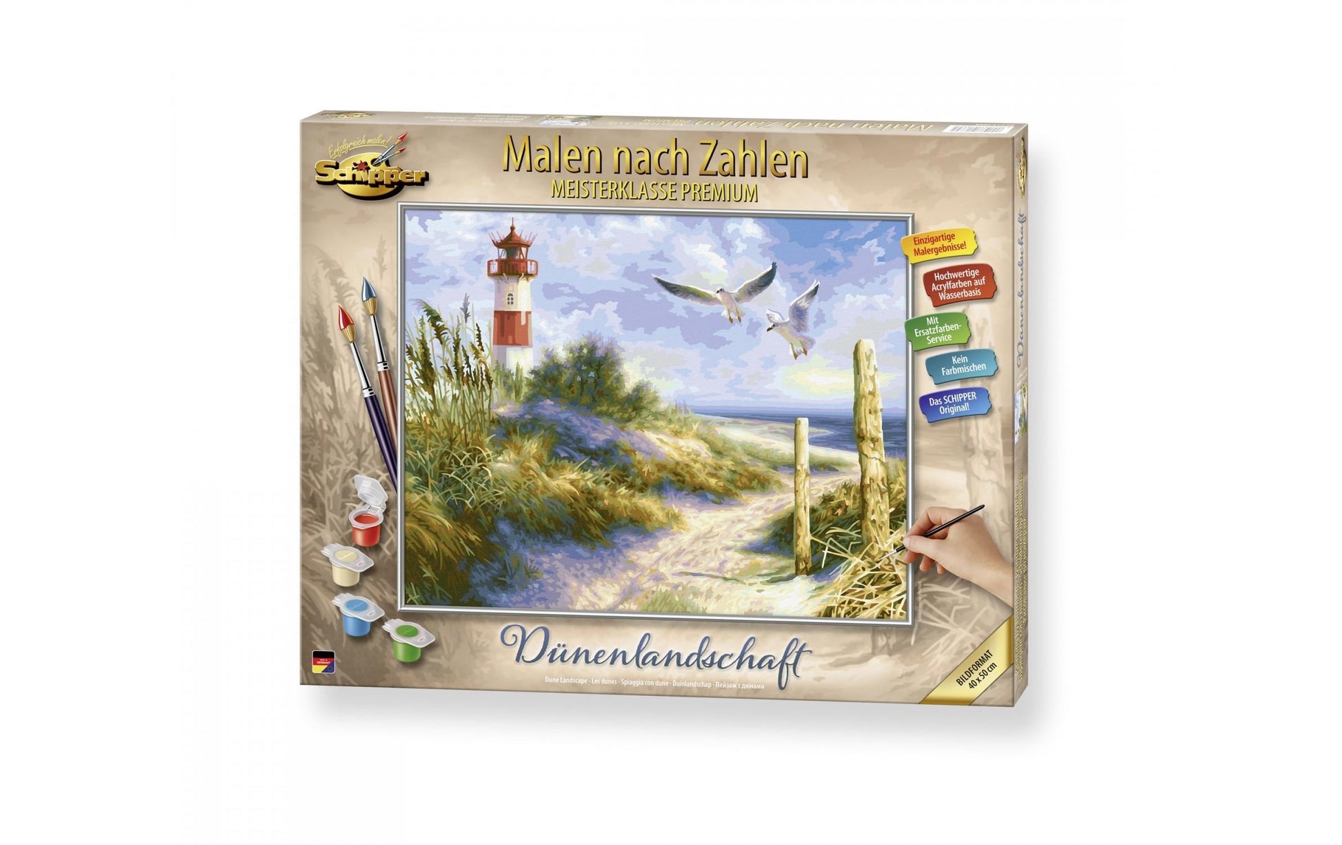 Schipper Malen-nach-Zahlen-Set – Dünenlandschaft mit Leuchtturm – 50 × 40 cm – ab 14 Jahren