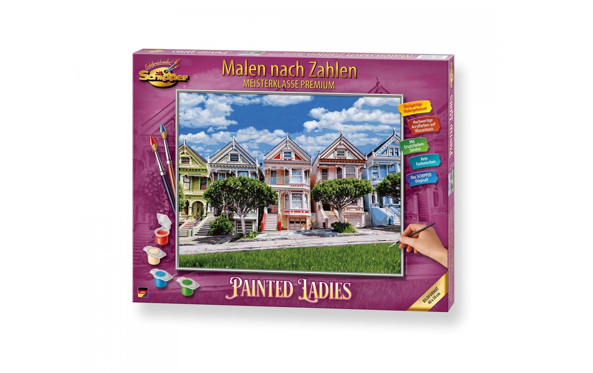 Schipper Malen-nach-Zahlen-Set – Painted Ladies – 50 × 40 cm – 35 Farben (Acrylfarbe) – ab 14 Jahren