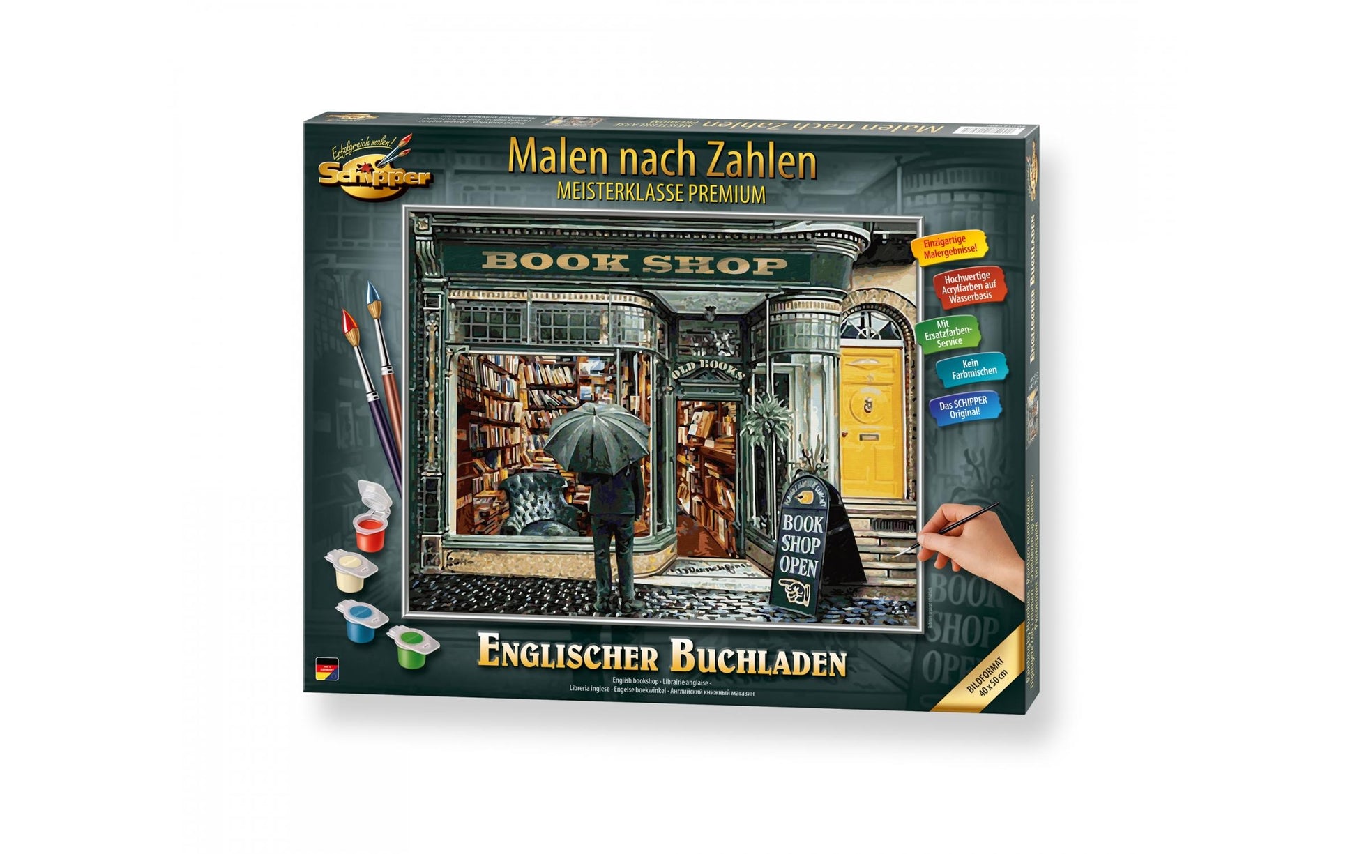 Schipper Englischer Buchladen – Malen-nach-Zahlen-Set – 50 × 40 cm – 35 Farben – ab 14 Jahren