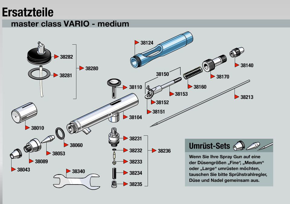 Revell Master Class Vario 39107 – Airbrush-Pistole, Doppelwirkung, Innenmischung, Blau/Silber