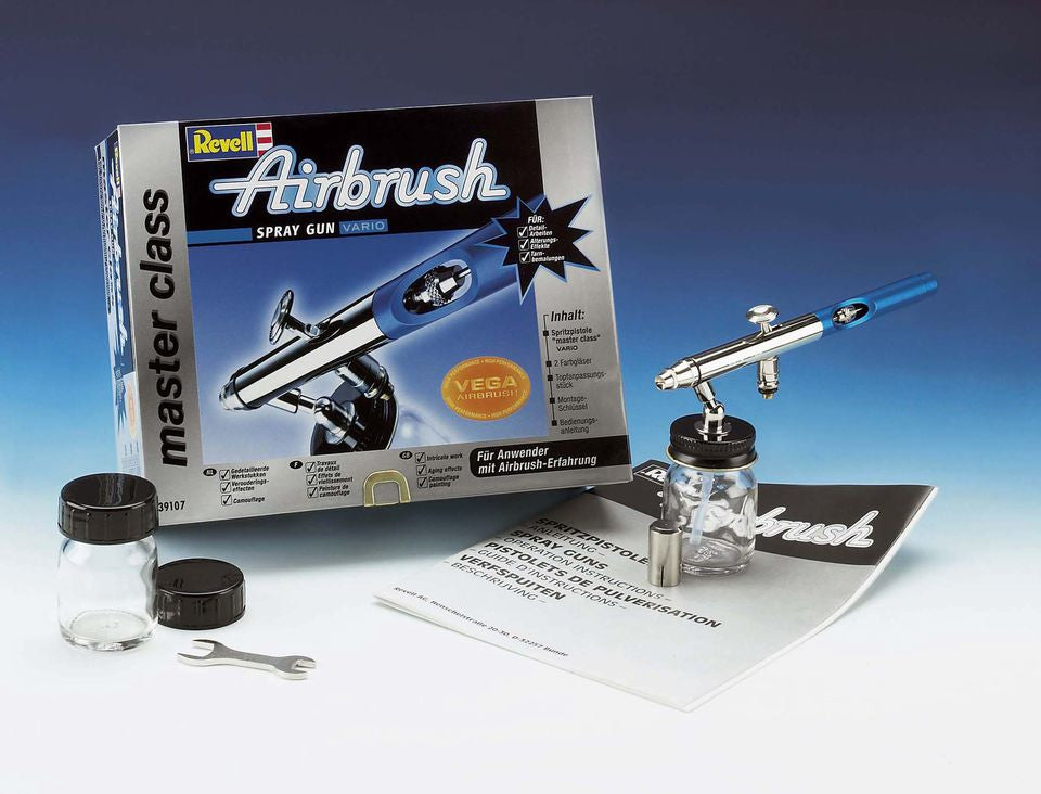 Revell Master Class Vario 39107 – Airbrush-Pistole, Doppelwirkung, Innenmischung, Blau/Silber