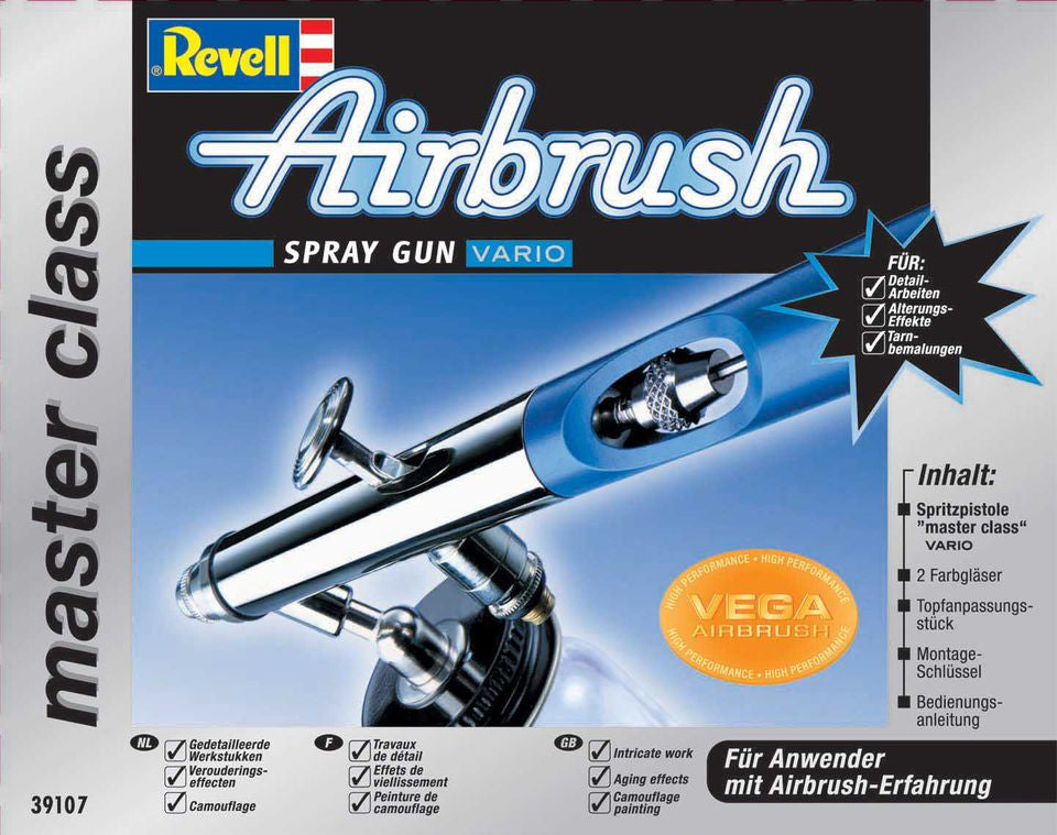 Revell Master Class Vario 39107 – Airbrush-Pistole, Doppelwirkung, Innenmischung, Blau/Silber