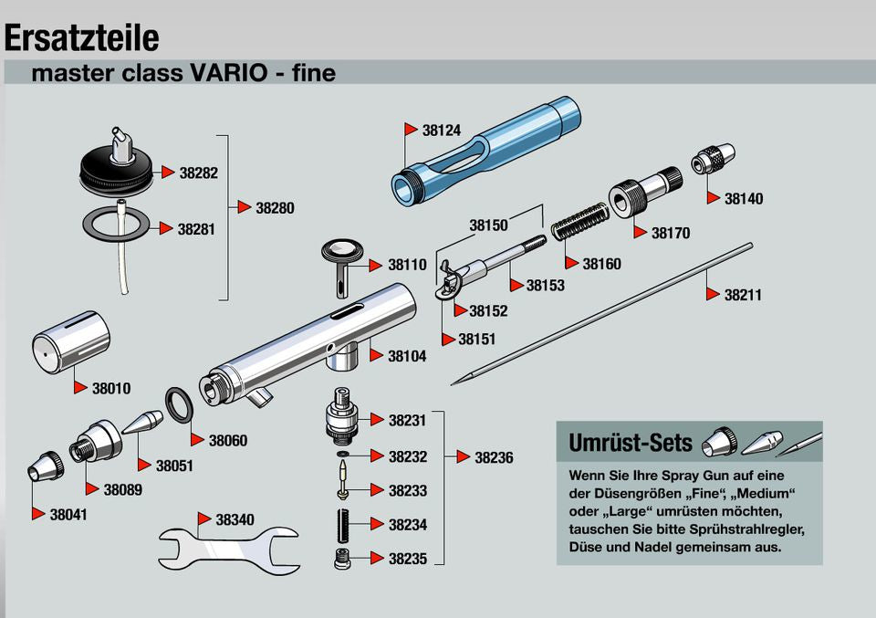 Revell Master Class Vario 39107 – Airbrush-Pistole, Doppelwirkung, Innenmischung, Blau/Silber