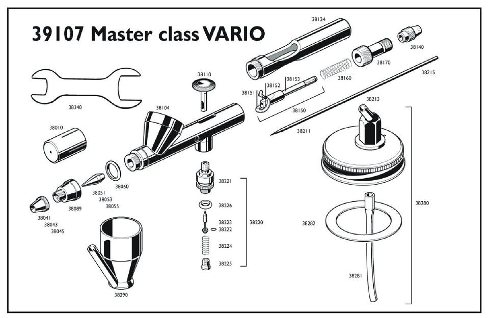 Revell Master Class Vario 39107 – Airbrush-Pistole, Doppelwirkung, Innenmischung, Blau/Silber