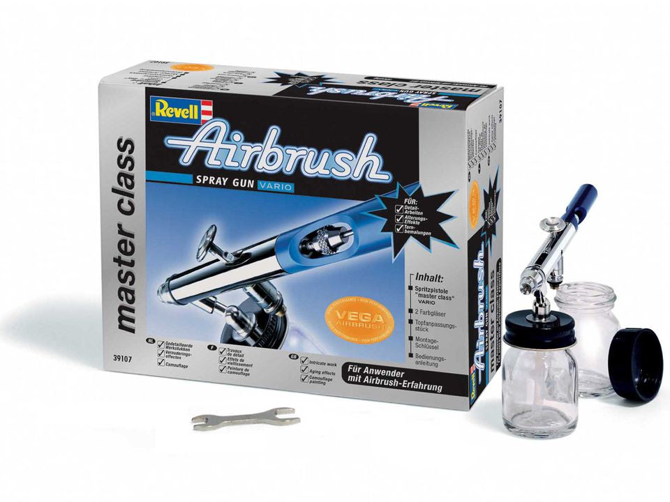 Revell Master Class Vario 39107 – Airbrush-Pistole, Doppelwirkung, Innenmischung, Blau/Silber
