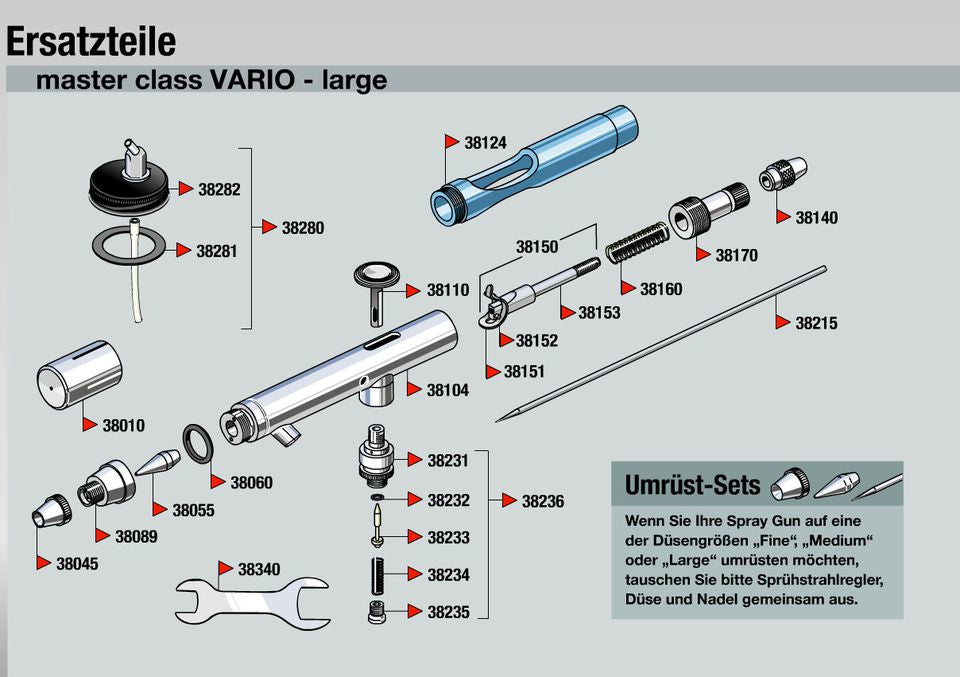 Revell Master Class Vario 39107 – Airbrush-Pistole, Doppelwirkung, Innenmischung, Blau/Silber