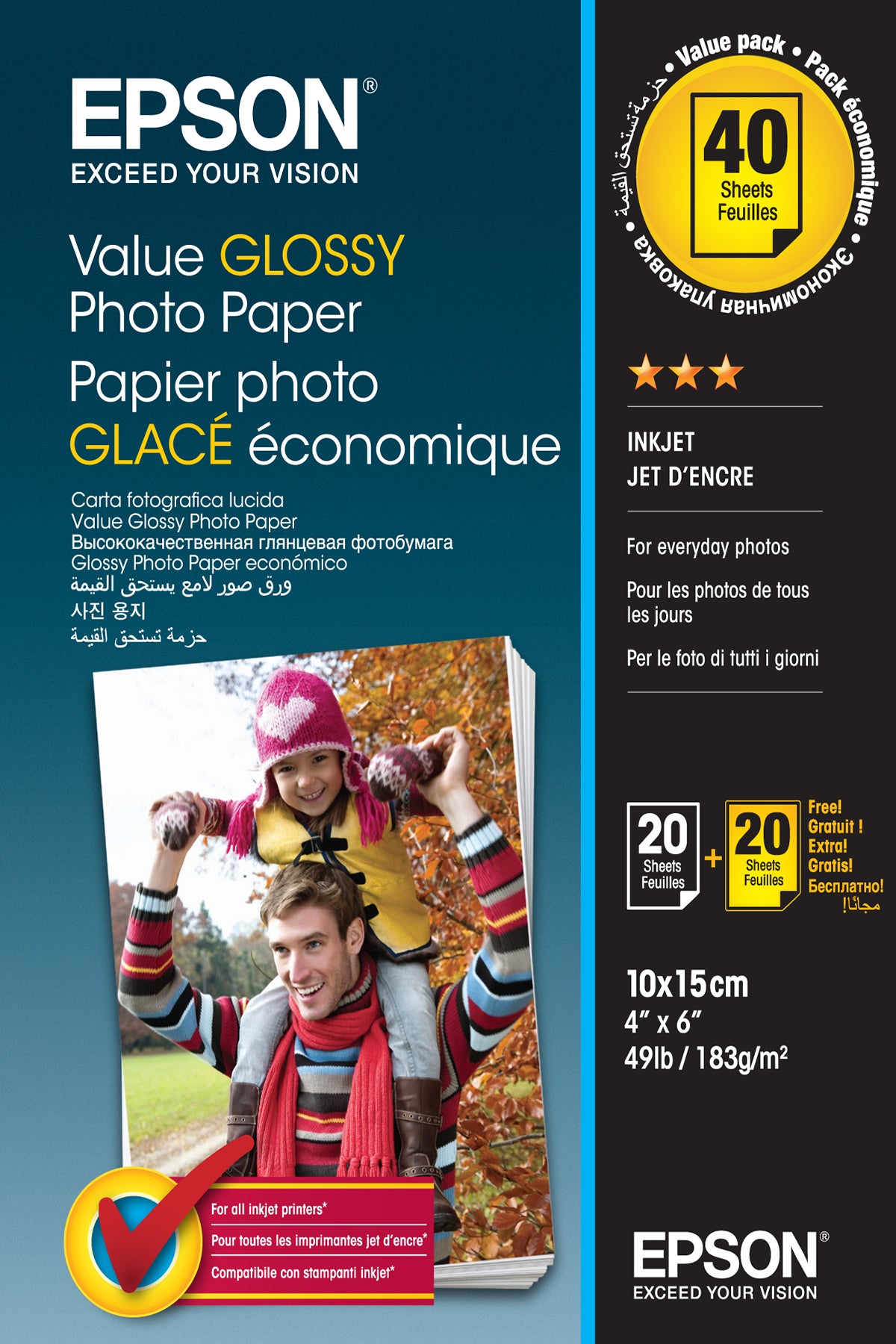 Epson Wert Fotopapier – glänzend, 102 × 152 mm, 40 Blatt