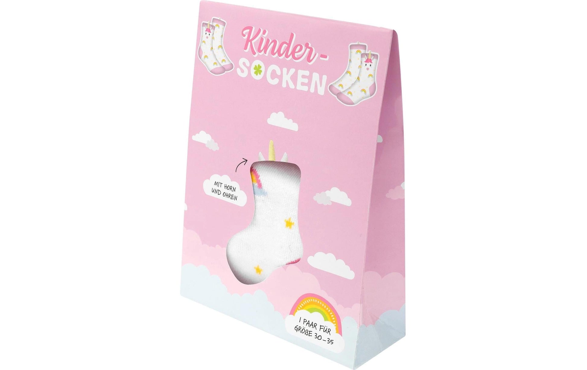 Sheepworld Zaubersocken Einhorn – Grösse 30–35, Weiss, 80% Baumwolle/15% Nylon/5% Elasthan, 4 Paar